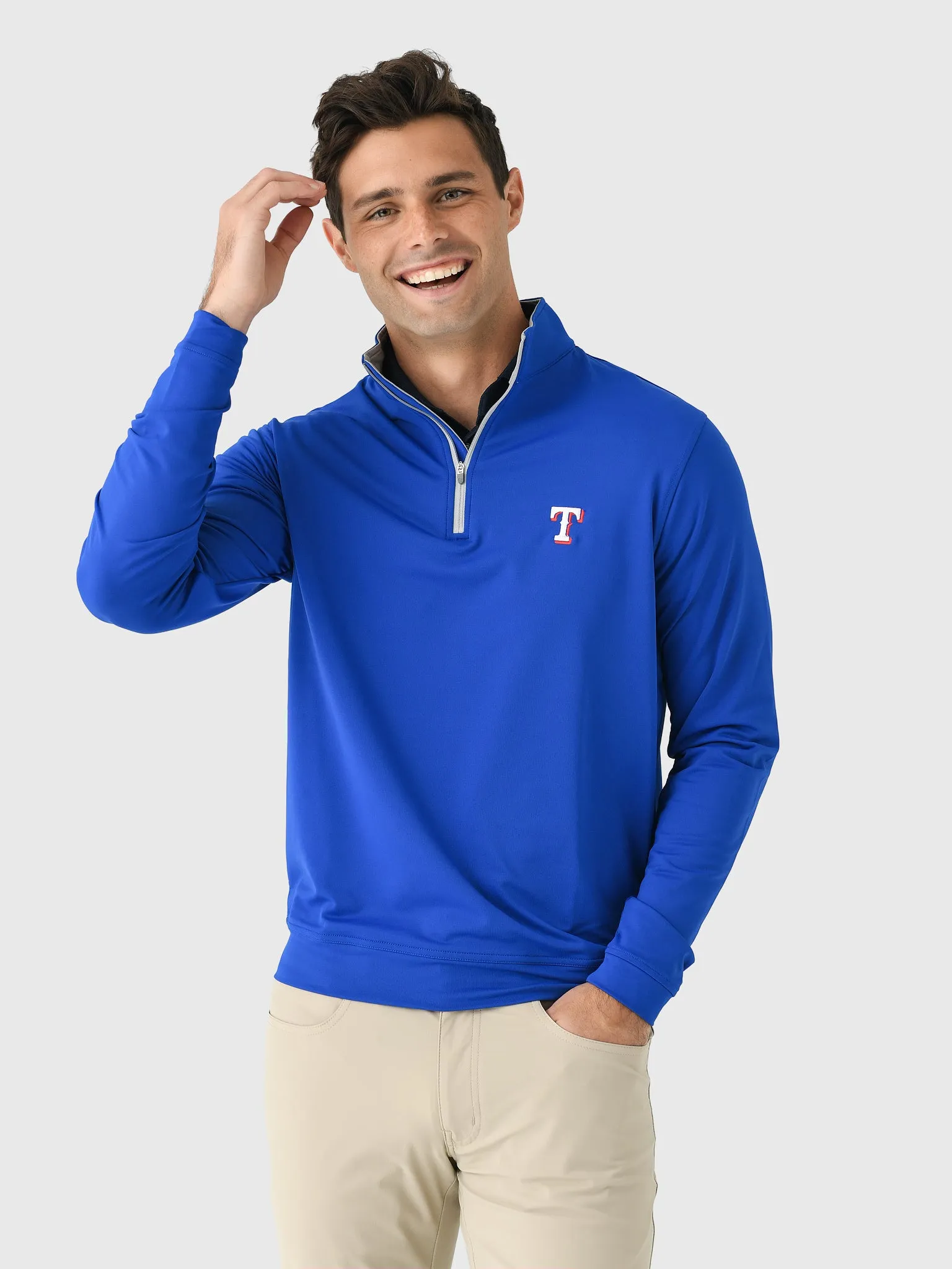 Peter Millar Major League Baseball Men's Texas Rangers Perth Performance Quarter-Zip sold by Saint Bernard
