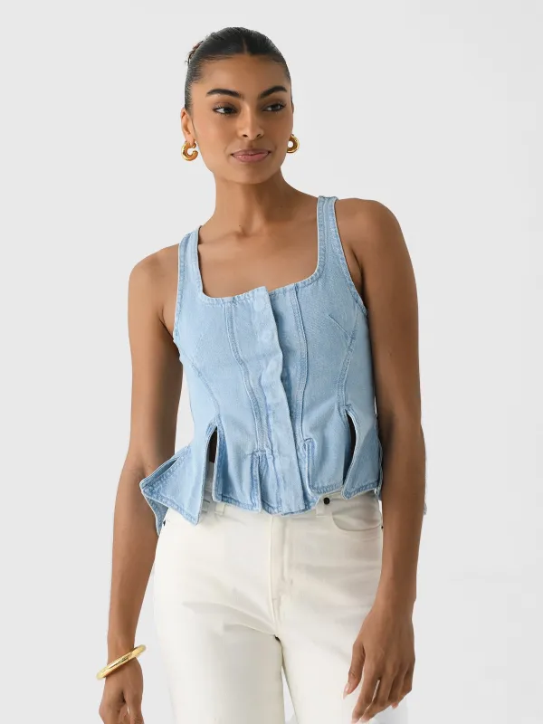 Marques Almeida Women's Corset Peplum Denim Top made by Marques ’ Almeida