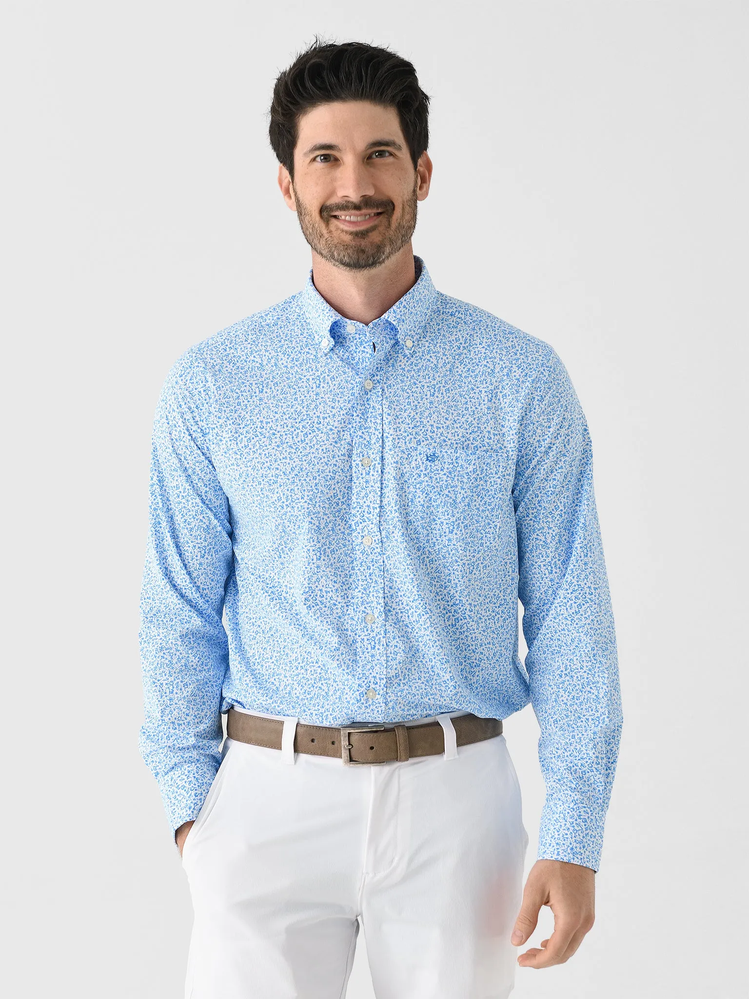 Southern Tide Men's Intercoastal Flower Frenzy Long Sleeve Sport Shirt sold by Saint Bernard