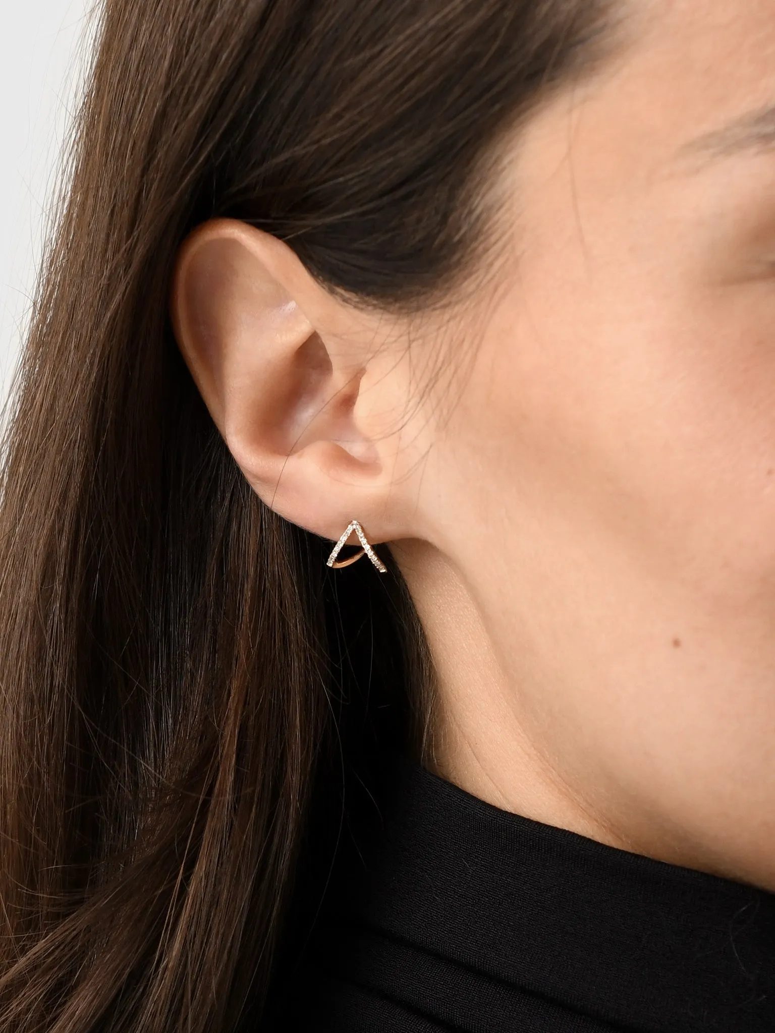 EF Collection Diamond Chevron Huggie Earrings sold by Saint Bernard product image thumbnail 2