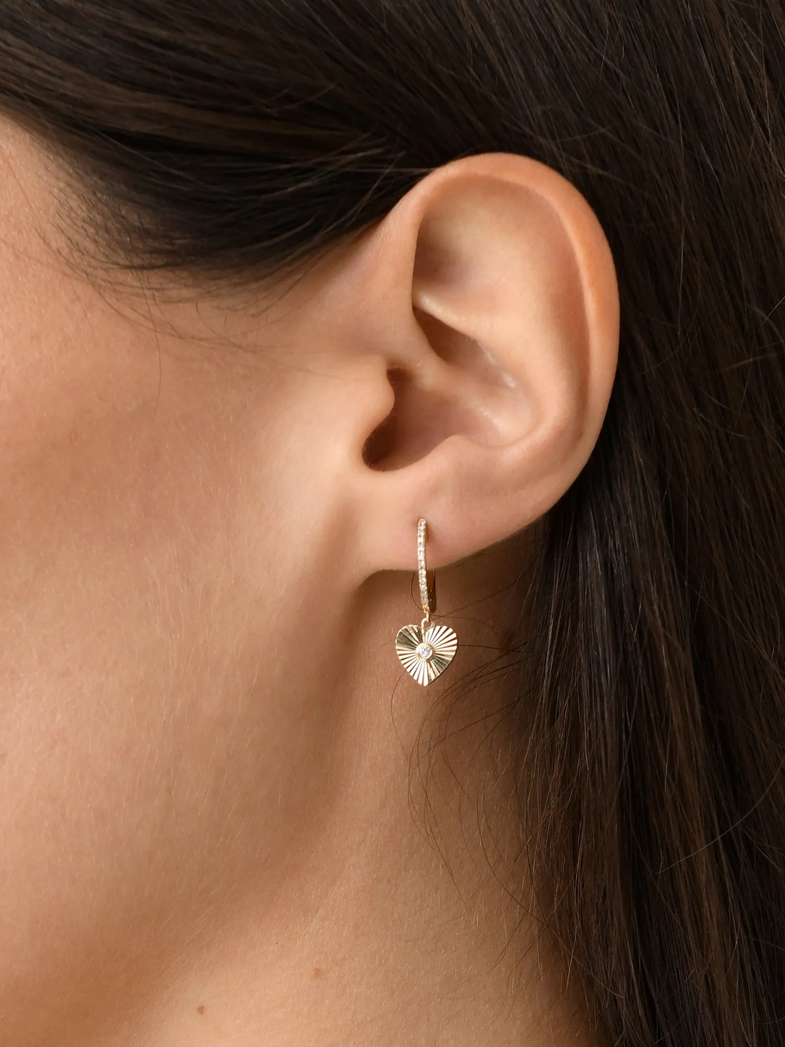 EF Collection Diamond Fluted Heart Drop Huggie Earrings sold by Saint Bernard product image thumbnail 2