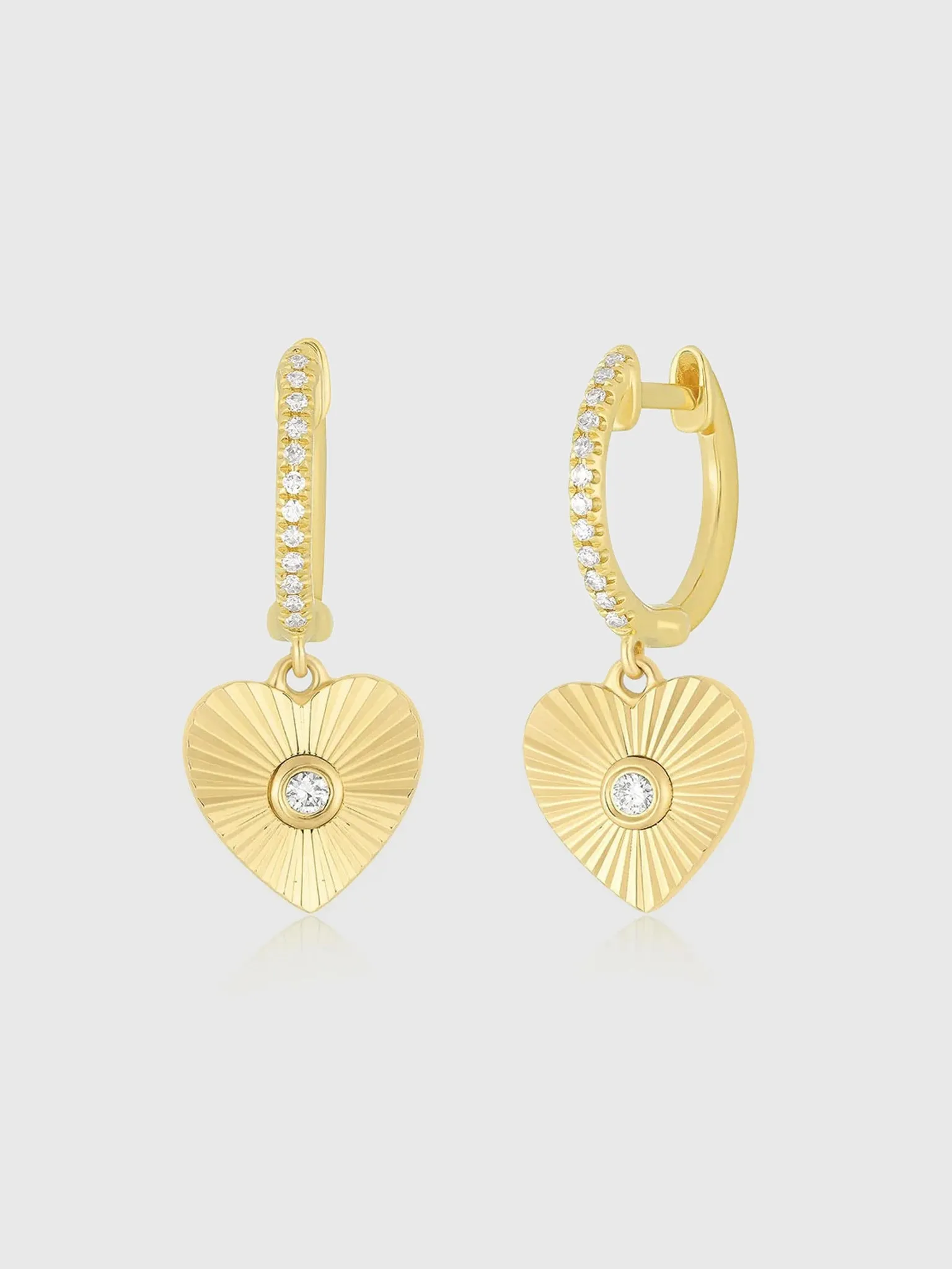 EF Collection Diamond Fluted Heart Drop Huggie Earrings sold by Saint Bernard