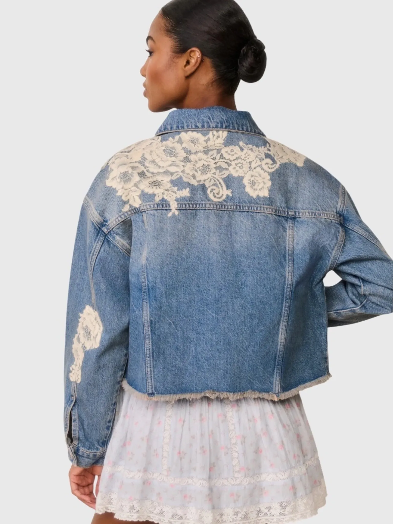 LoveShackFancy Women's Amana Lace Appliqué Denim Jacket sold by Saint Bernard product image thumbnail 2