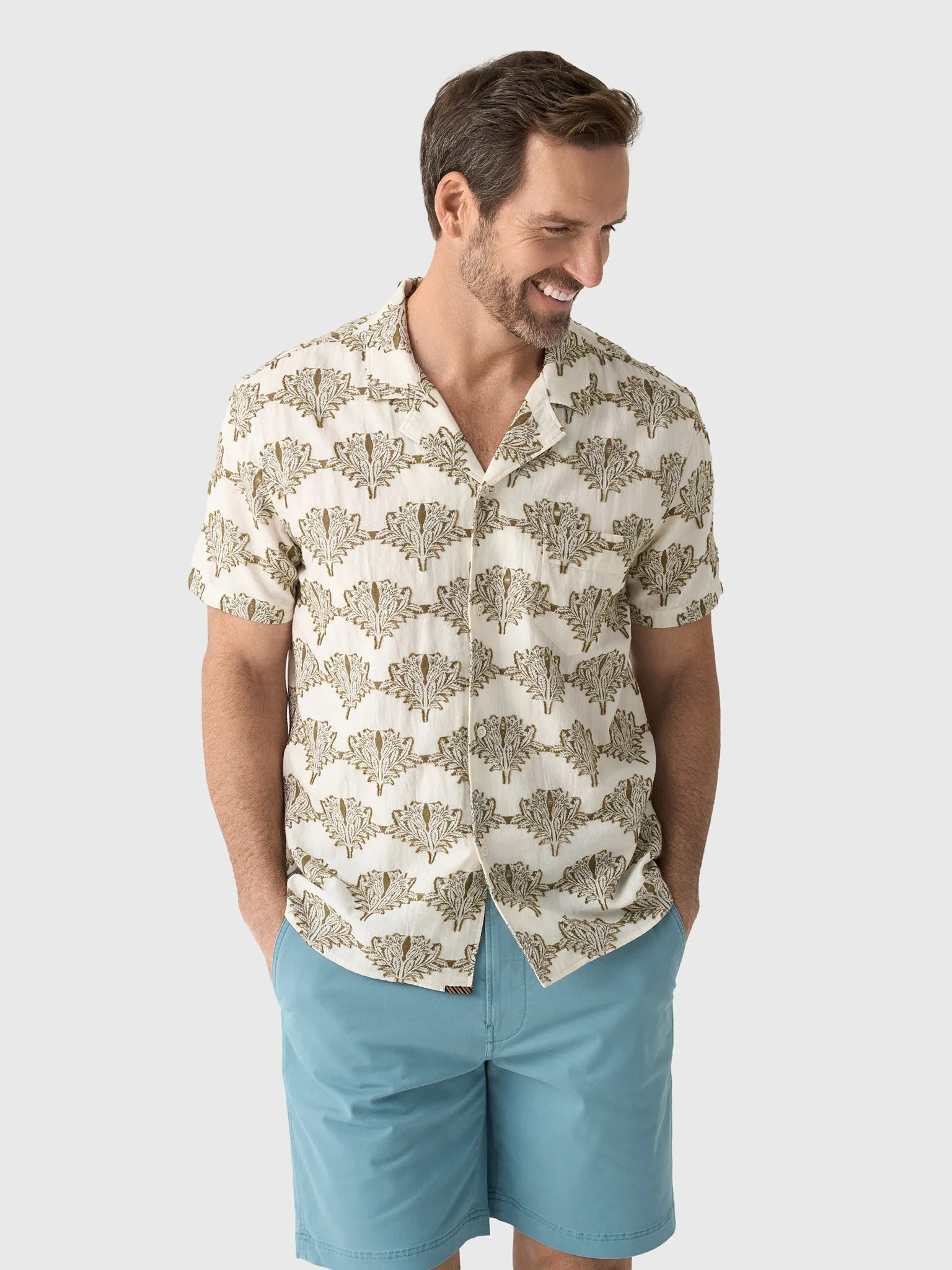 Billy Reid Men's Short Sleeve Botanical Jacquard Camp Shirt sold by Saint Bernard