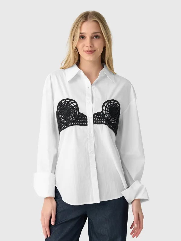 Simon Miller Women's Maren Poplin Crochet Button-Down Shirt made by Saint Bernard