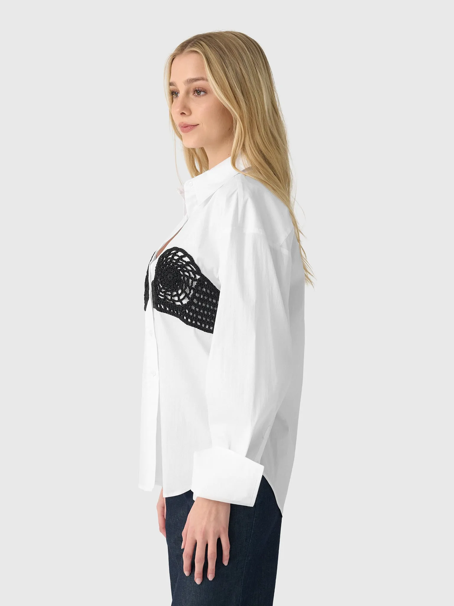 Simon Miller Women's Maren Poplin Crochet Button-Down Shirt sold by Saint Bernard product image thumbnail 3