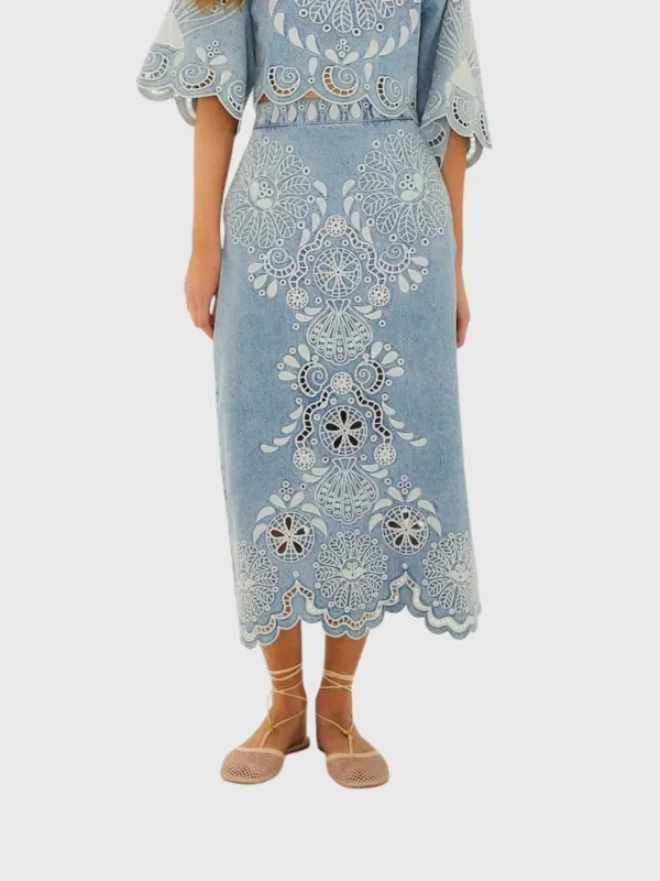 Farm Rio Women's Richelieu Wavy Hem Midi Skirt made by FARM Rio