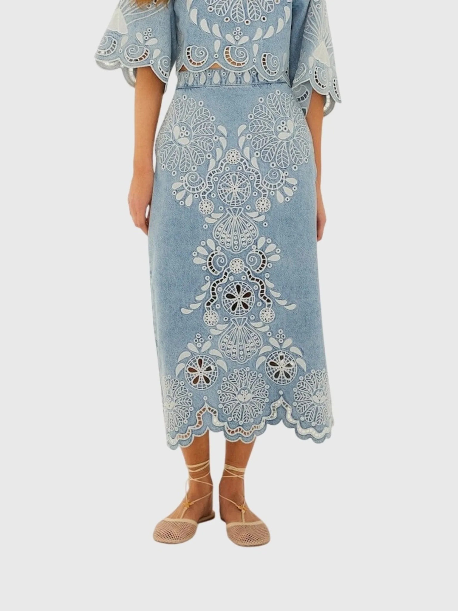 Farm Rio Women's Richelieu Wavy Hem Midi Skirt sold by Saint Bernard