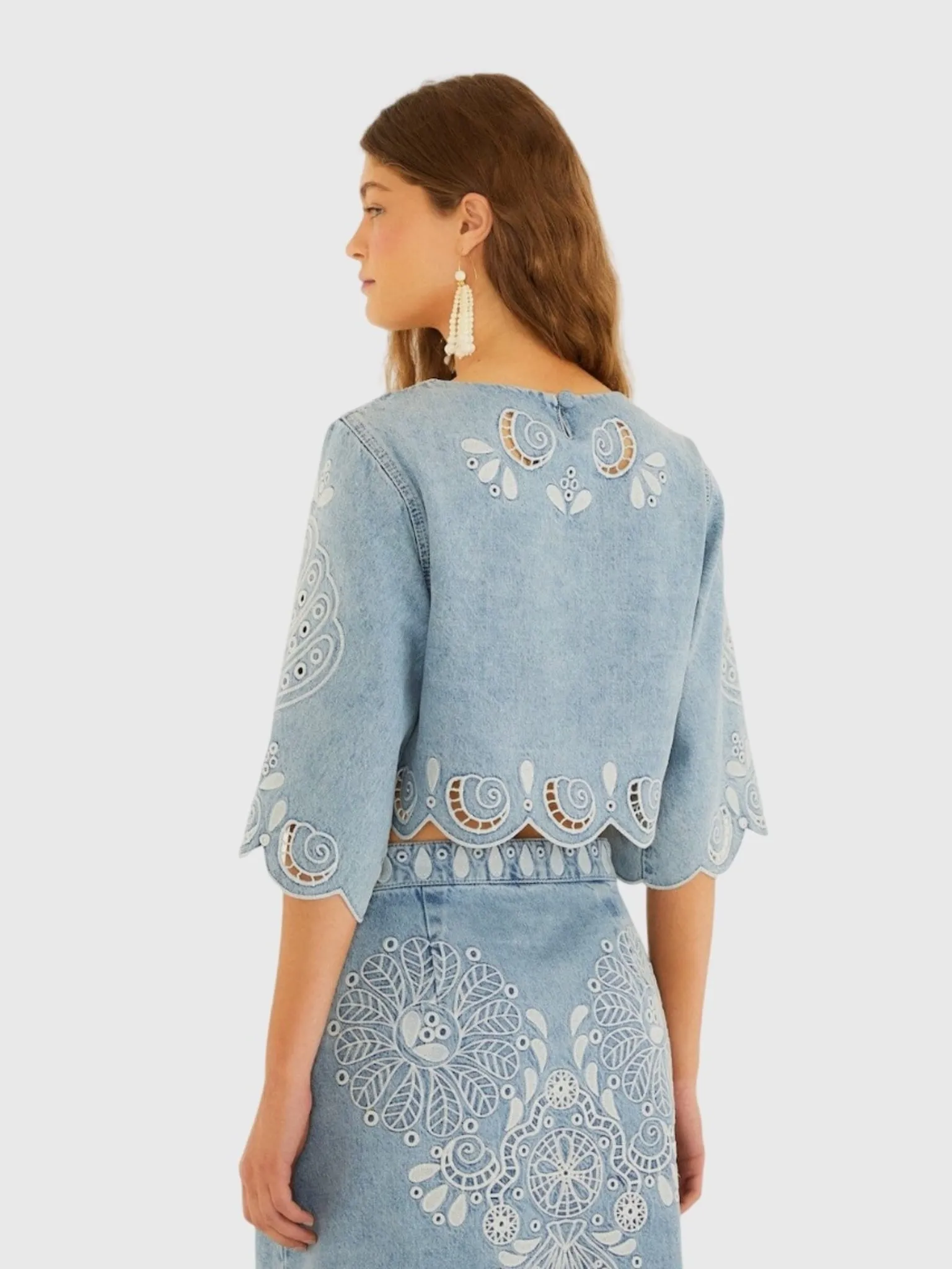 Farm Rio Women's Richelieu Kimono Sleeve Cropped Blouse sold by Saint Bernard product image thumbnail 3