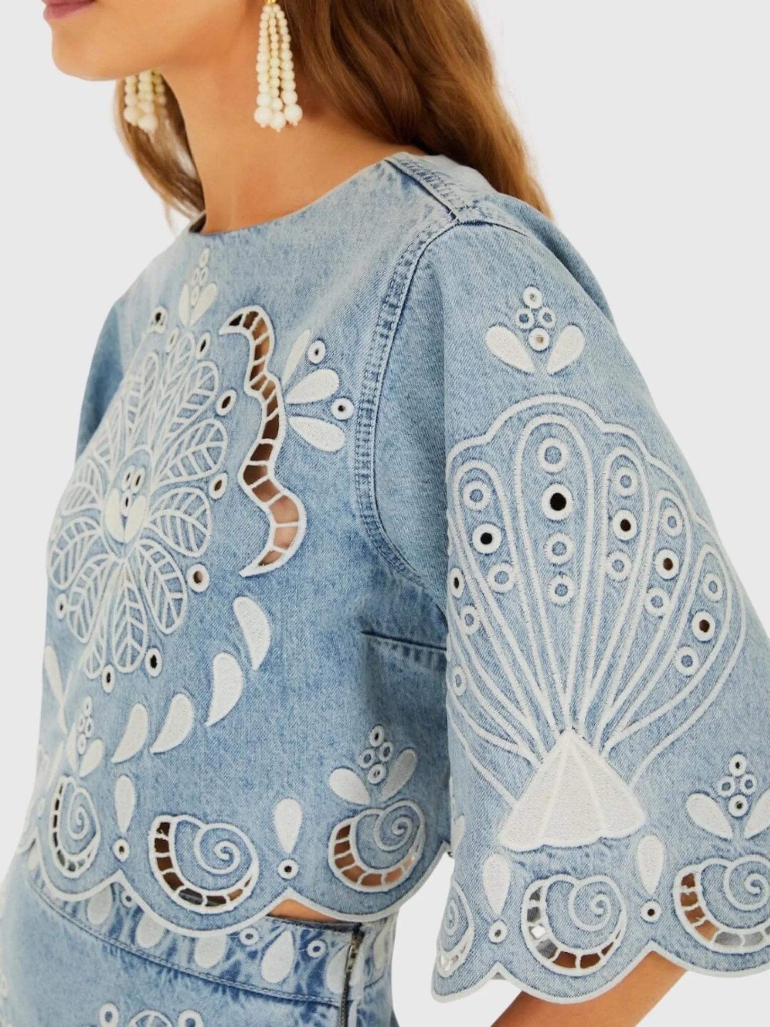 Farm Rio Women's Richelieu Kimono Sleeve Cropped Blouse sold by Saint Bernard product image thumbnail 2