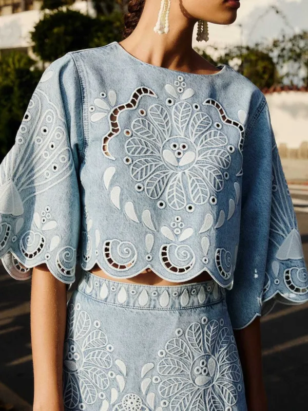 Farm Rio Women's Richelieu Kimono Sleeve Cropped Blouse made by Saint Bernard