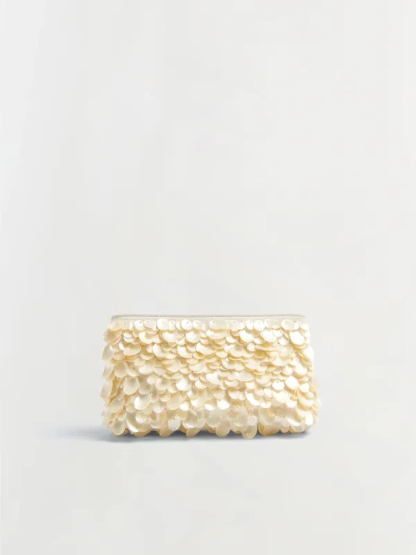 Simkhai Reese Natural Shell Beaded Clutch sold by Saint Bernard