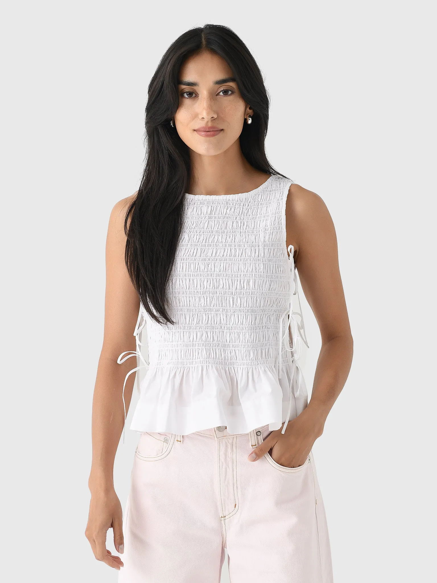 GANNI Women's Cotton Smock Tie Top sold by Saint Bernard