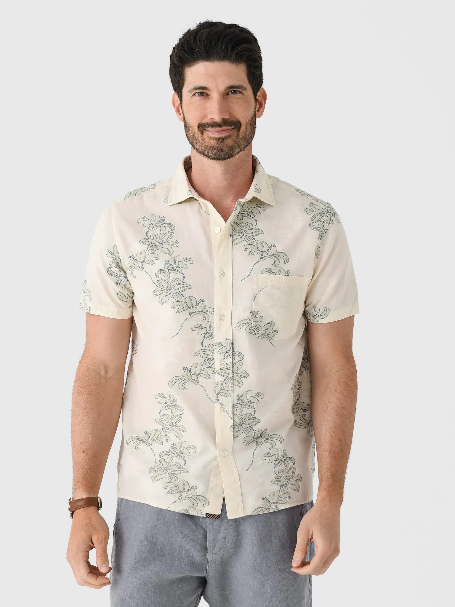 Billy Reid Men's Short Sleeve Watercolor Lily Jacquard Treme Shirt sold by Saint Bernard