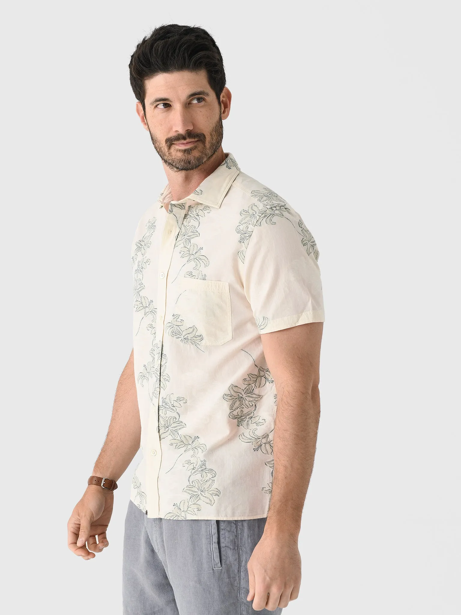 Billy Reid Men's Short Sleeve Watercolor Lily Jacquard Treme Shirt sold by Saint Bernard product image thumbnail 3