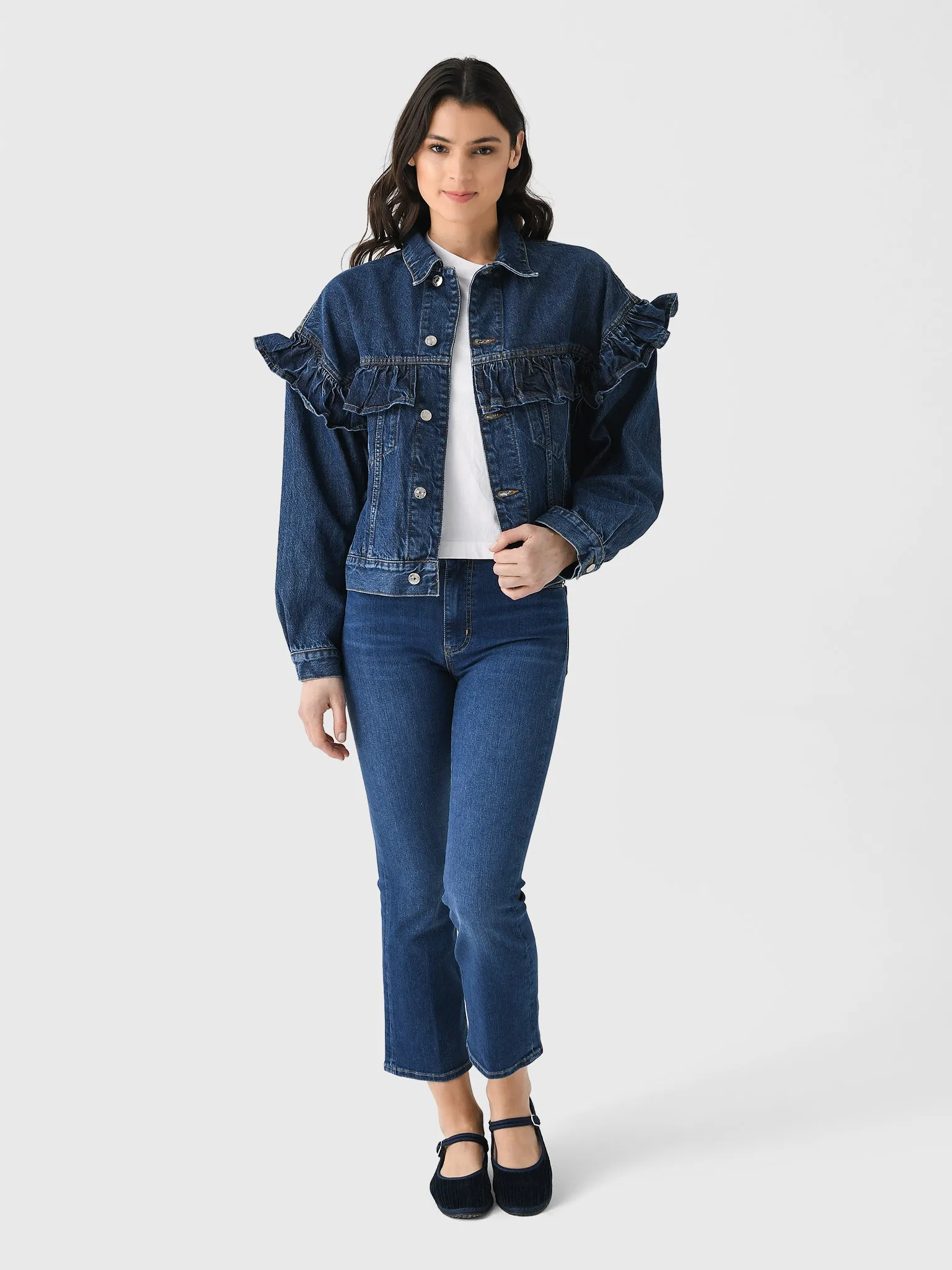 Frame Women's The Ruffle Denim Jacket sold by Saint Bernard product image thumbnail 3