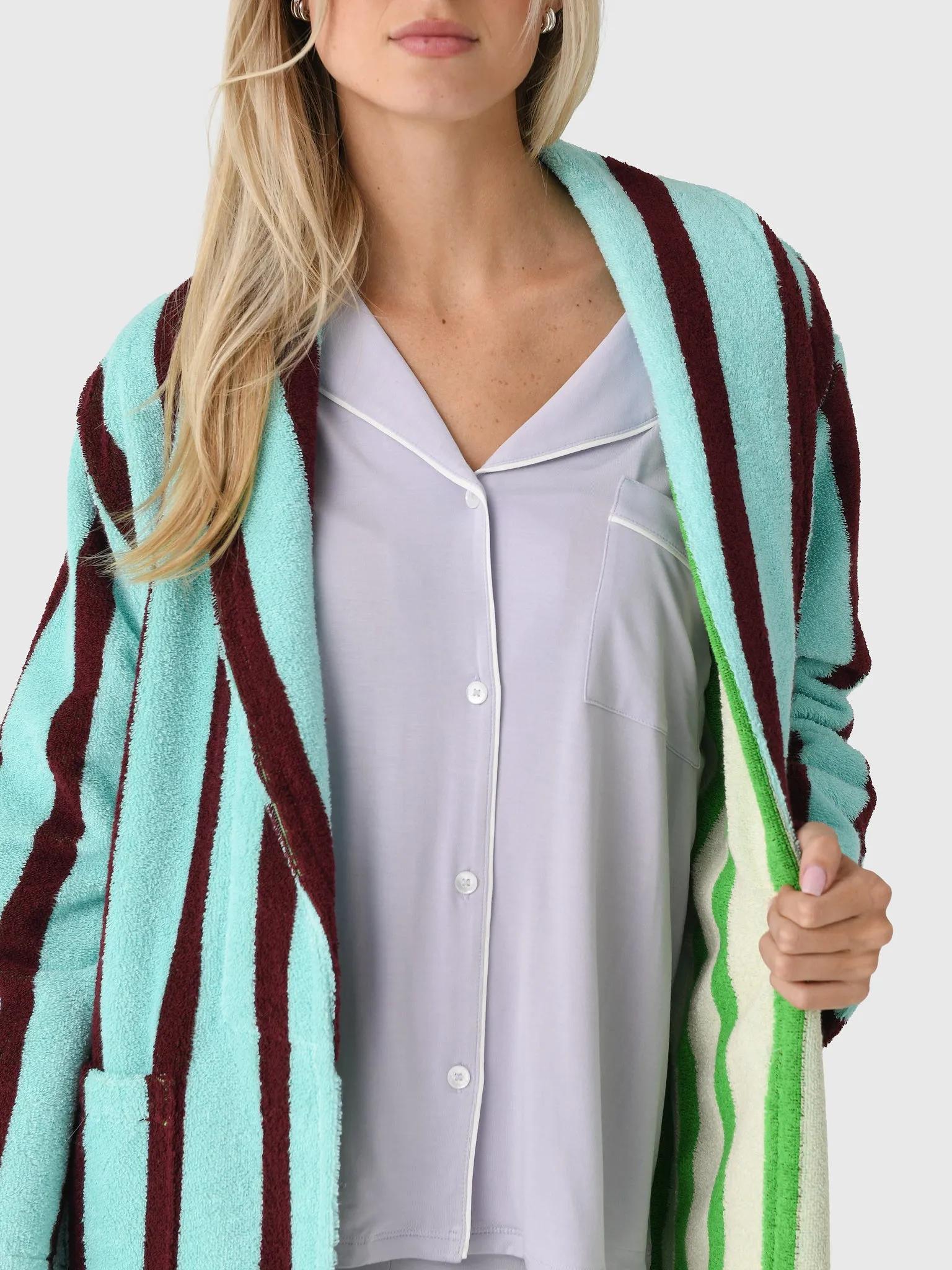 Dusen Dusen Women's Willow Stripe Bathrobe sold by Saint Bernard product image thumbnail 4