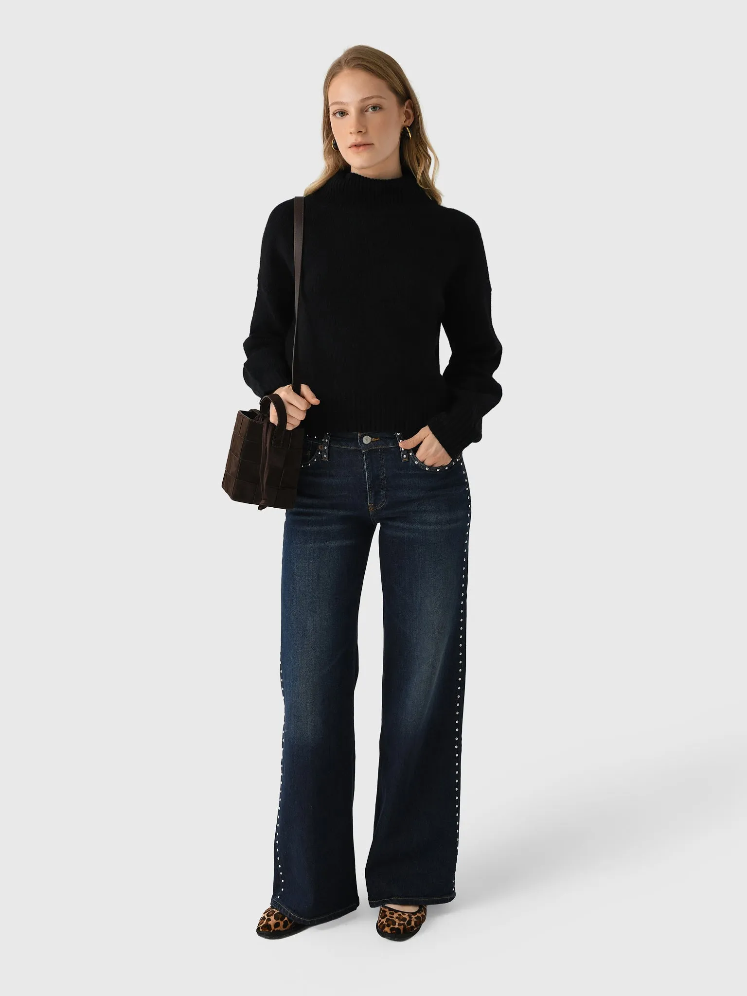 Re/Done Women's Studded Mid Rise Wide Leg Jean sold by Saint Bernard product image thumbnail 2