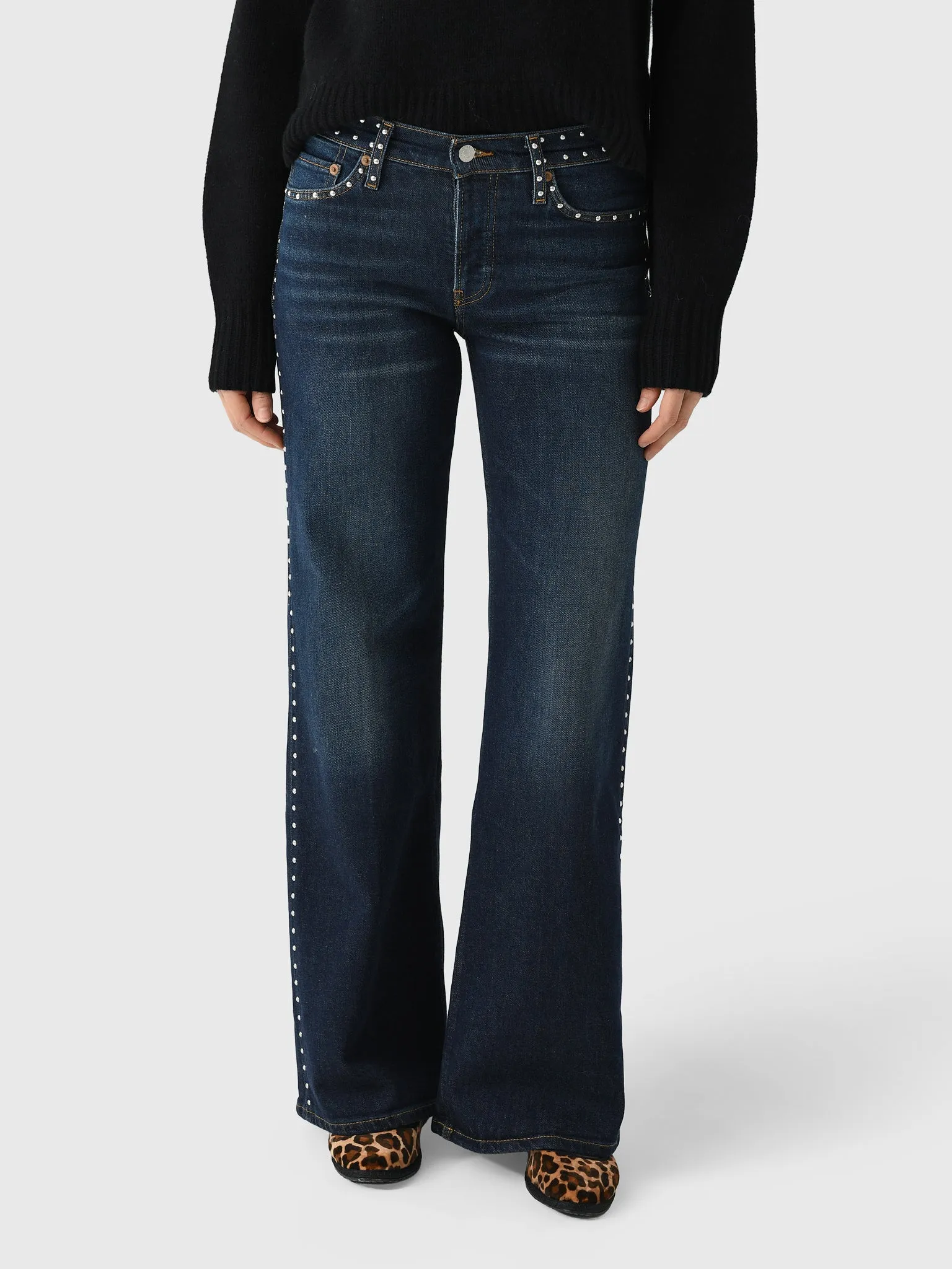 Re/Done Women's Studded Mid Rise Wide Leg Jean sold by Saint Bernard