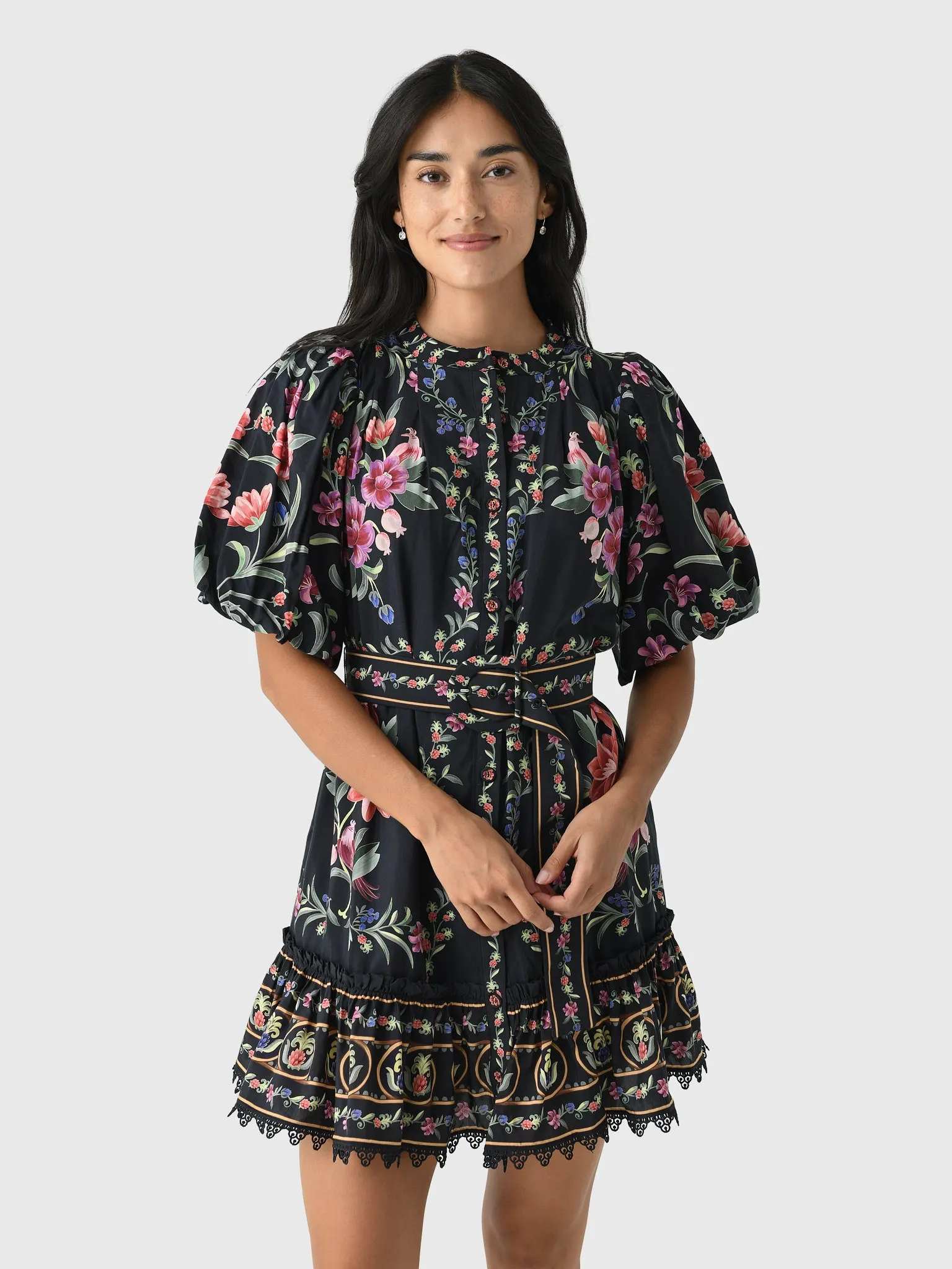 Farm Rio Women's Belle Garden Lace Belted Mini Dress sold by Saint Bernard