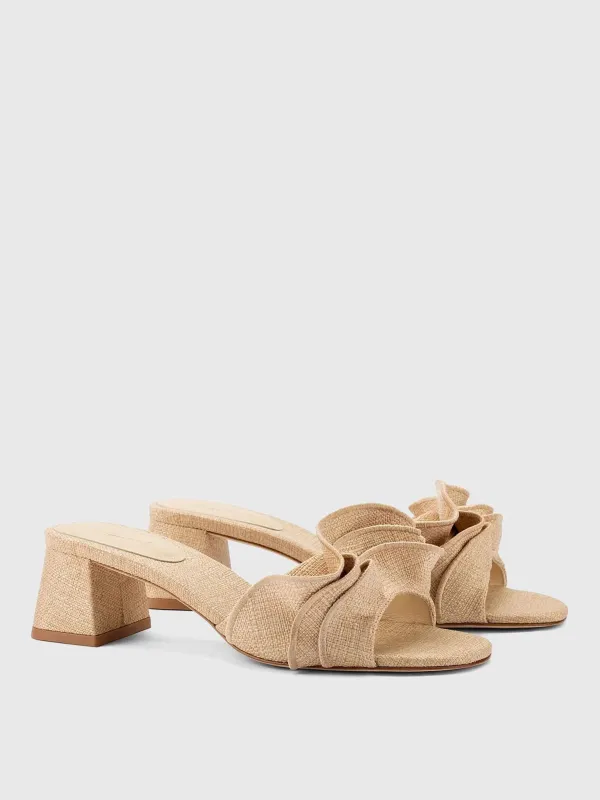 Larroude Women's Brigitte Ruffle Heel Mule sold by Saint Bernard