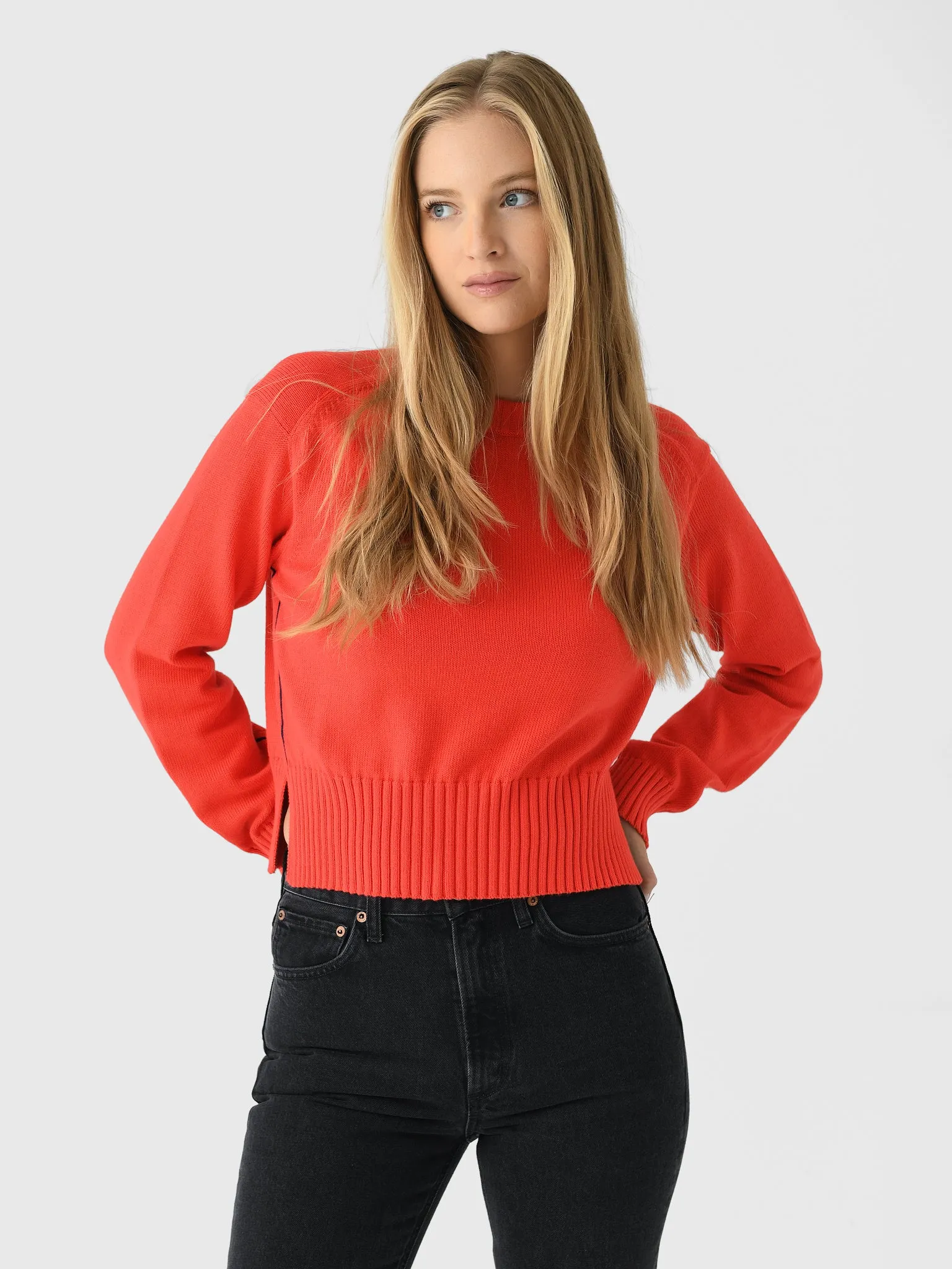 White + Warren Women's Soft Cotton Rib Trim Sweatshirt sold by Saint Bernard