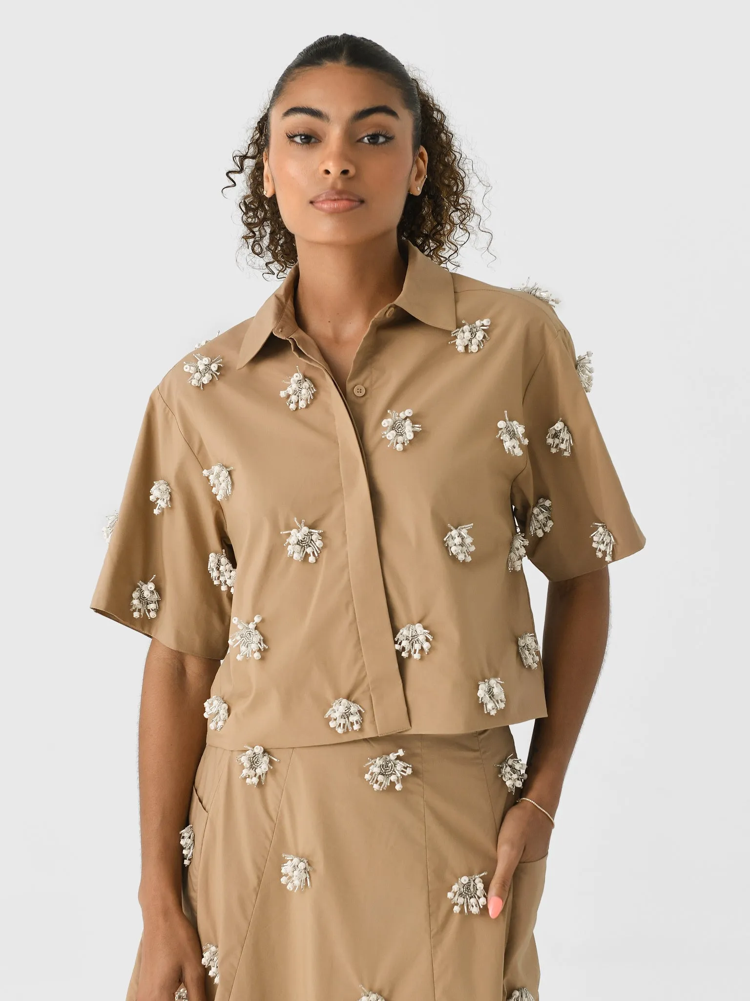 Simkhai Women's Cosmo Embellished Camp Shirt sold by Saint Bernard