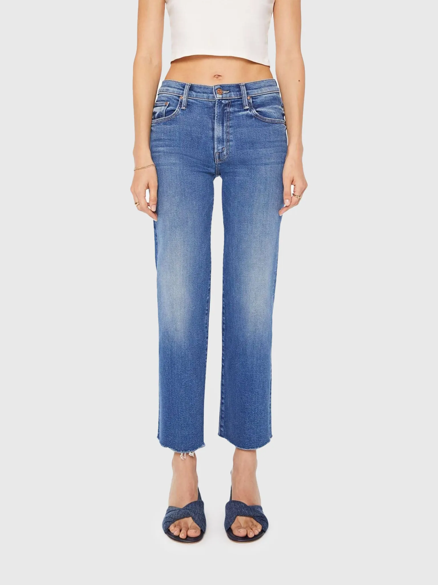 Mother Women's The Mid Rise Rambler Zip Ankle Fray Jean sold by Saint Bernard