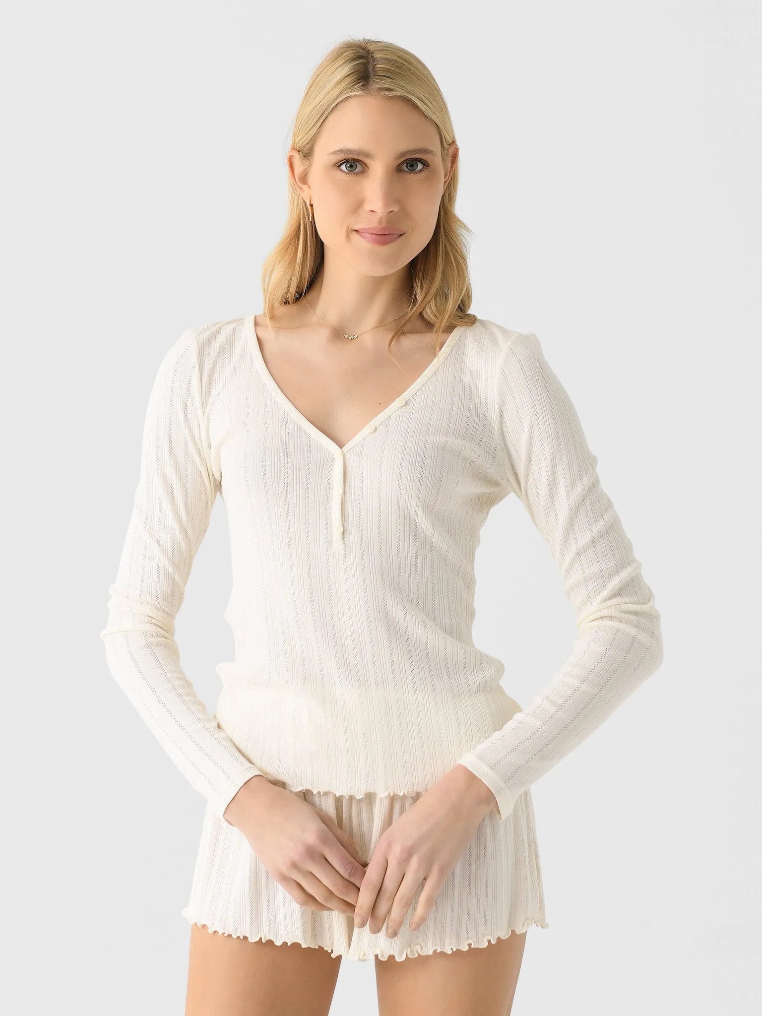 Eberjey Women's Pointelle V-Neck Henley sold by Saint Bernard