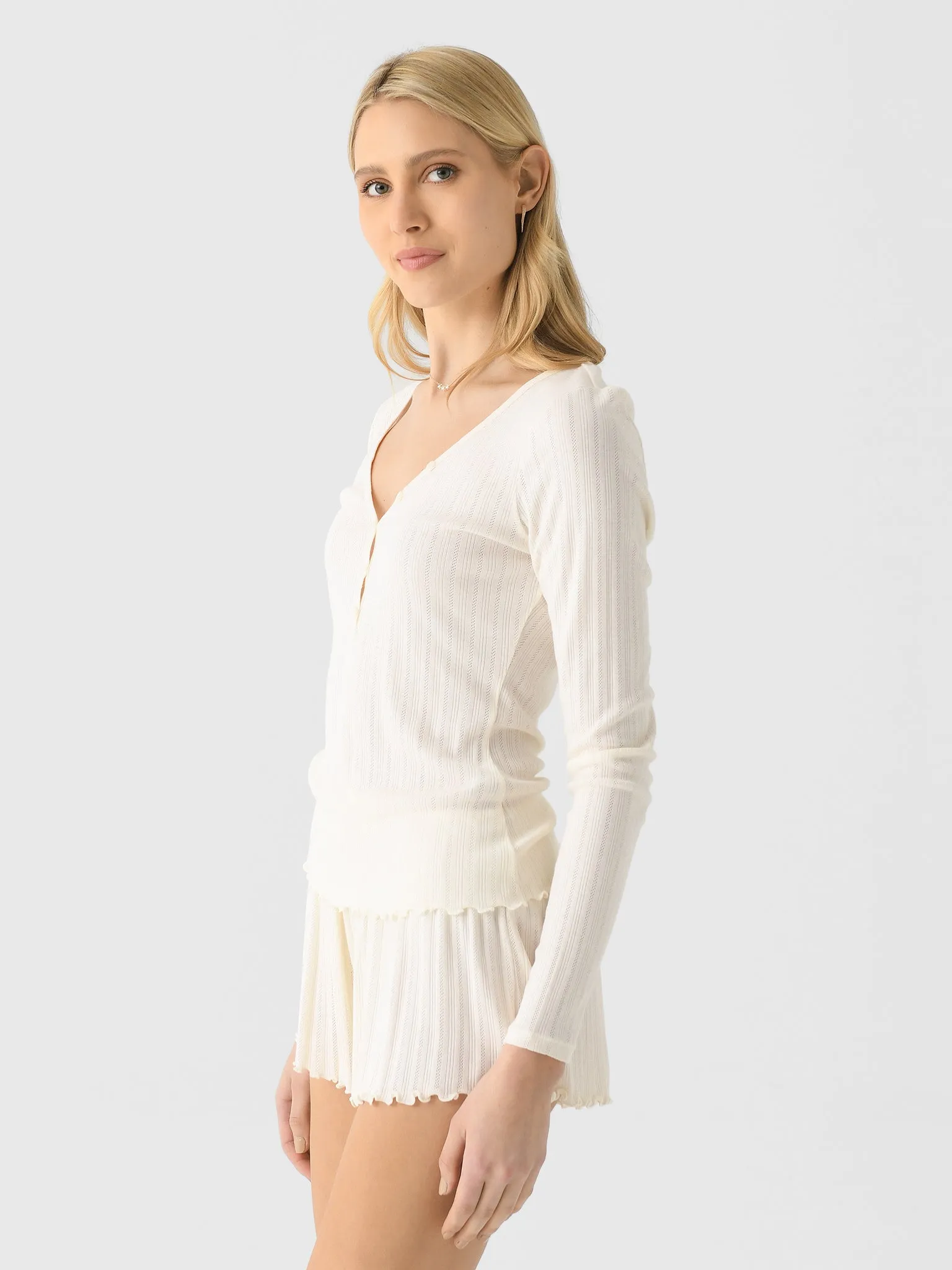 Eberjey Women's Pointelle V-Neck Henley sold by Saint Bernard product image thumbnail 3