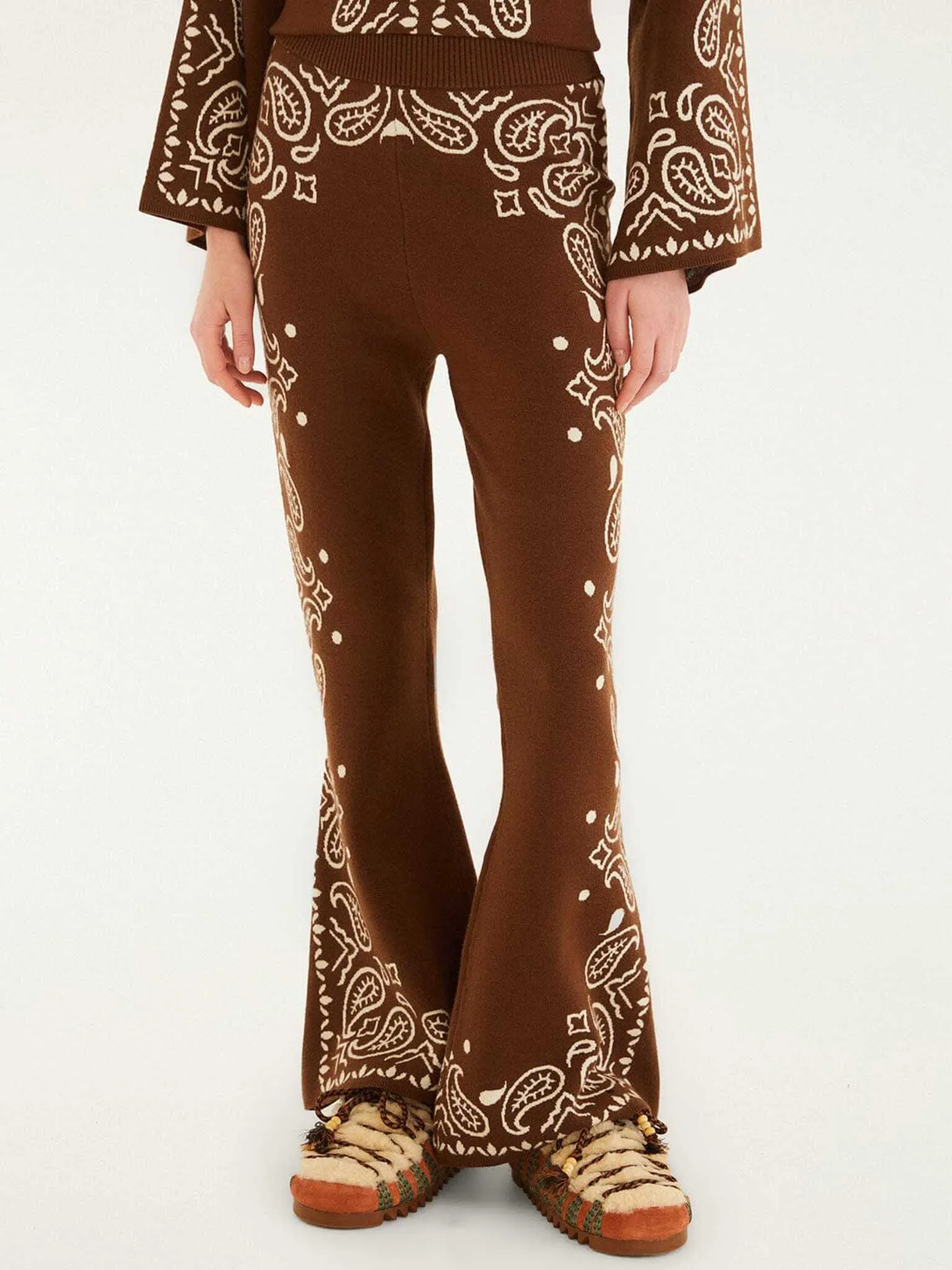 Farm Rio Women's Bohemian Paisley Flare Knit Pant sold by Saint Bernard