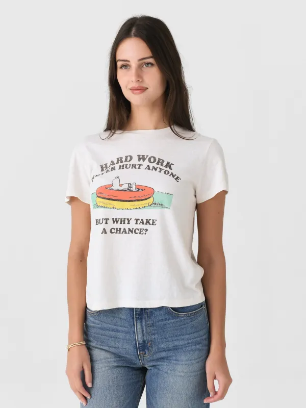 Re/Done Women's Snoopy Hard Work Classic Tee sold by Saint Bernard