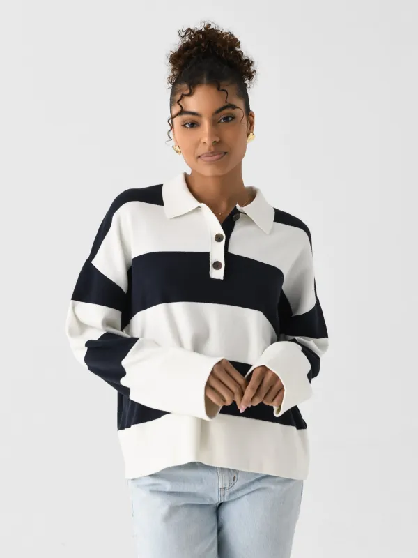 White + Warren Women's Fine Cotton Blend Rugby Polo Sweater made by White + Warren