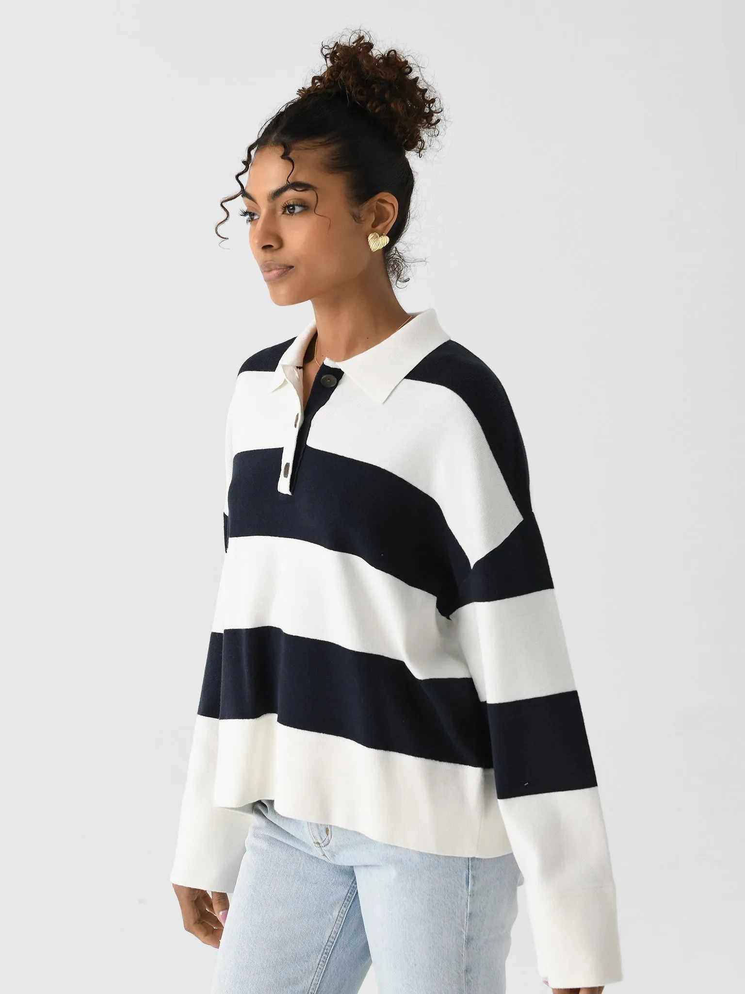 White + Warren Women's Fine Cotton Blend Rugby Polo Sweater sold by Saint Bernard product image thumbnail 3