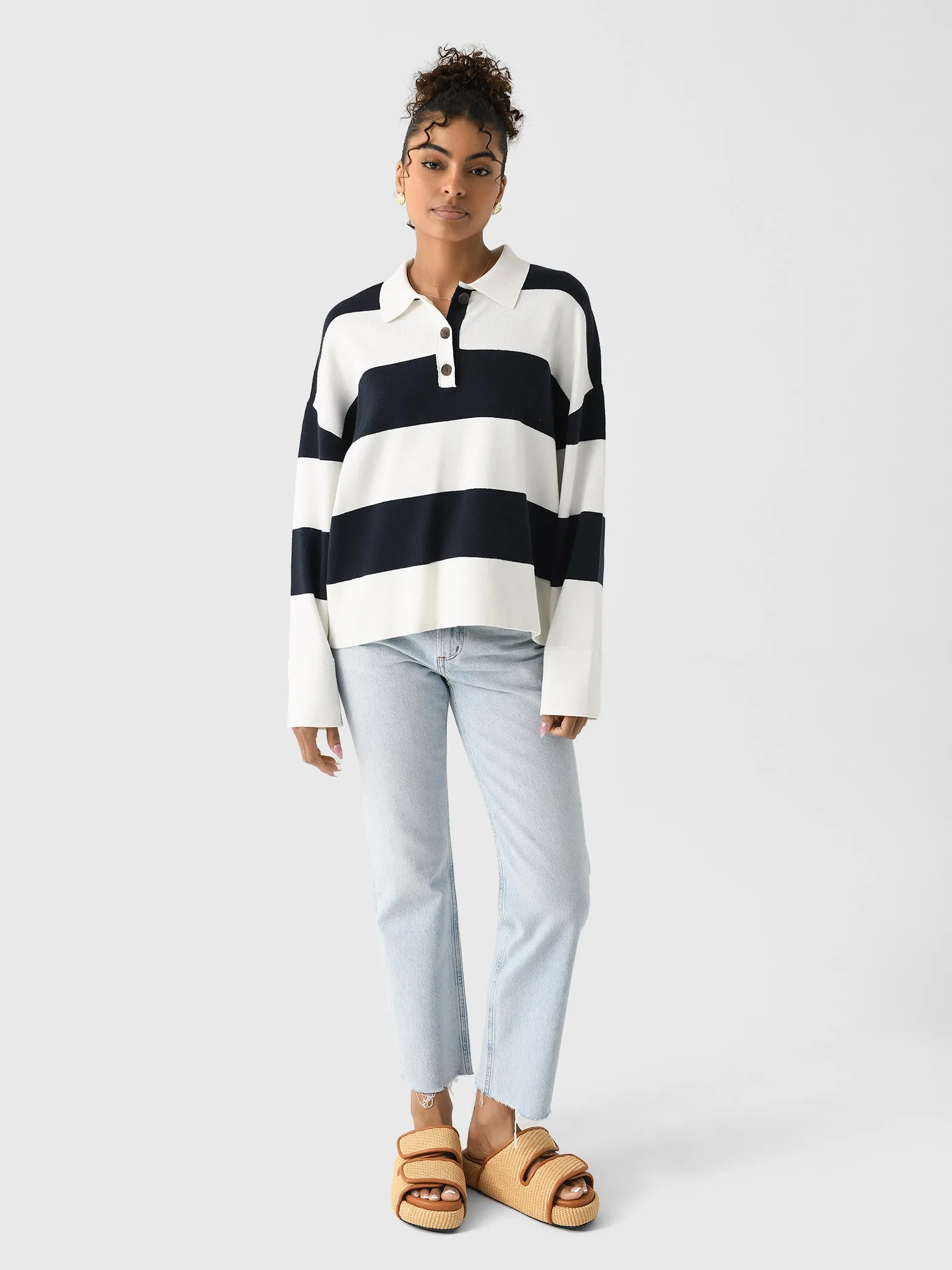 White + Warren Women's Fine Cotton Blend Rugby Polo Sweater sold by Saint Bernard product image thumbnail 2