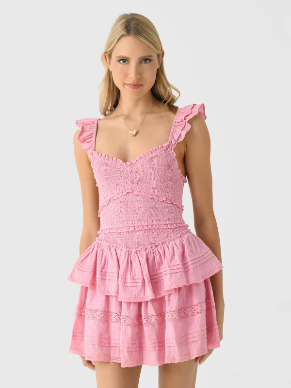 LoveShackFancy Women's Lovine Cotton Smocked Mini Dress sold by Saint Bernard