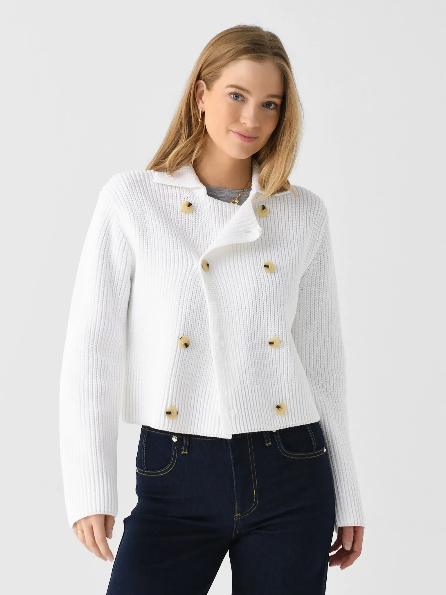 Vince Women's Cotton-Blend Double-Breasted Sweater Jacket sold by Saint Bernard
