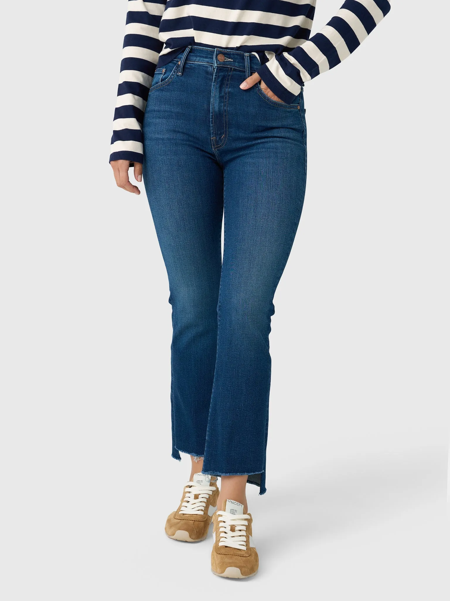 Mother Women's The Insider Crop Step Fray Jean sold by Saint Bernard
