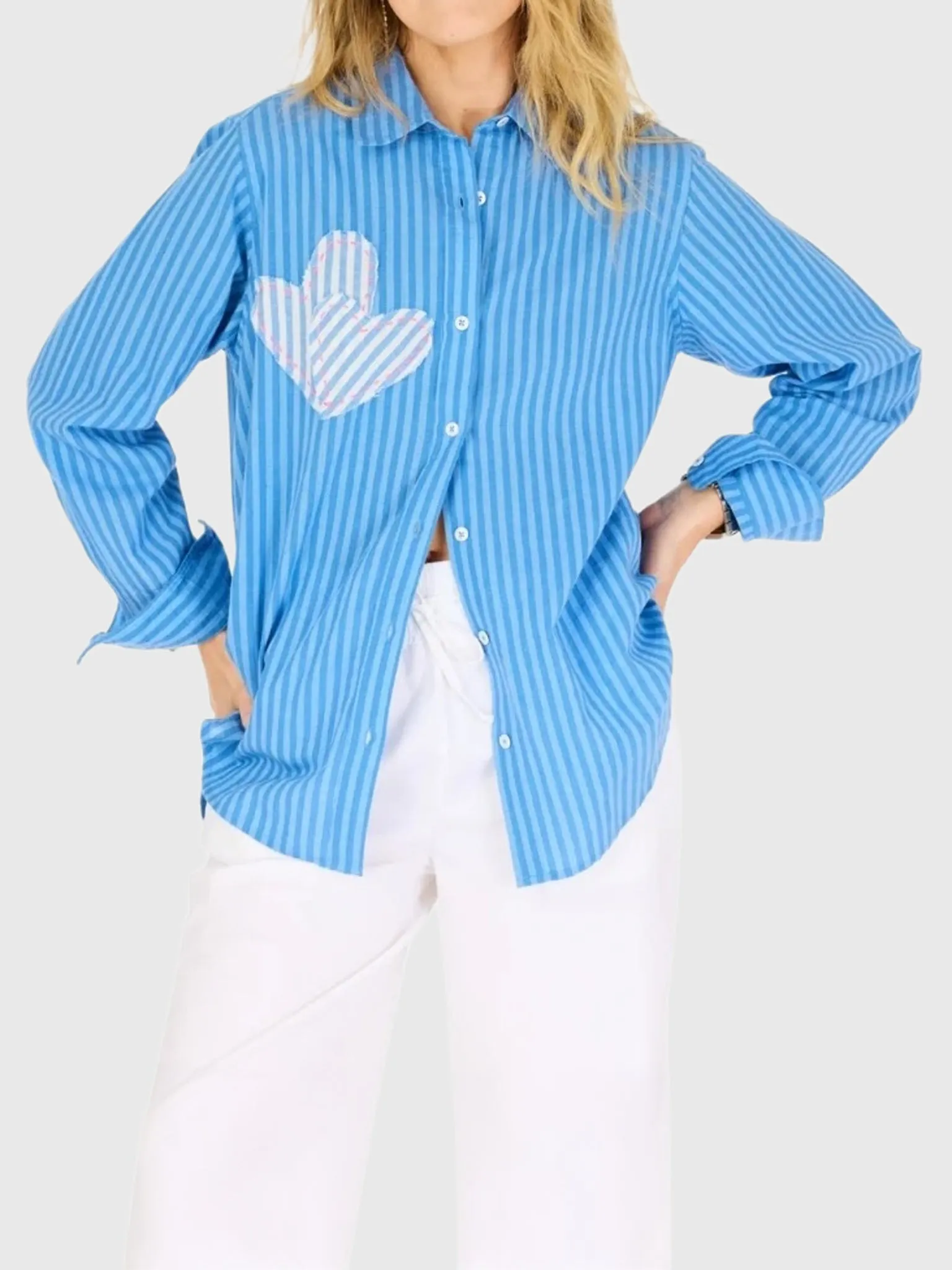 Kerri Rosenthal Women's Mia Stripe Patchwork Shirt sold by Saint Bernard