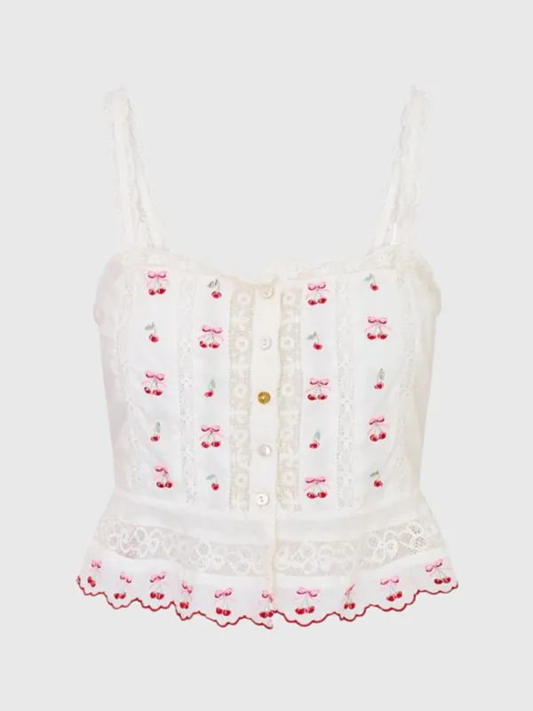LoveShackFancy Women's Vietta Cotton Cherry Top made by LoveShackFancy
