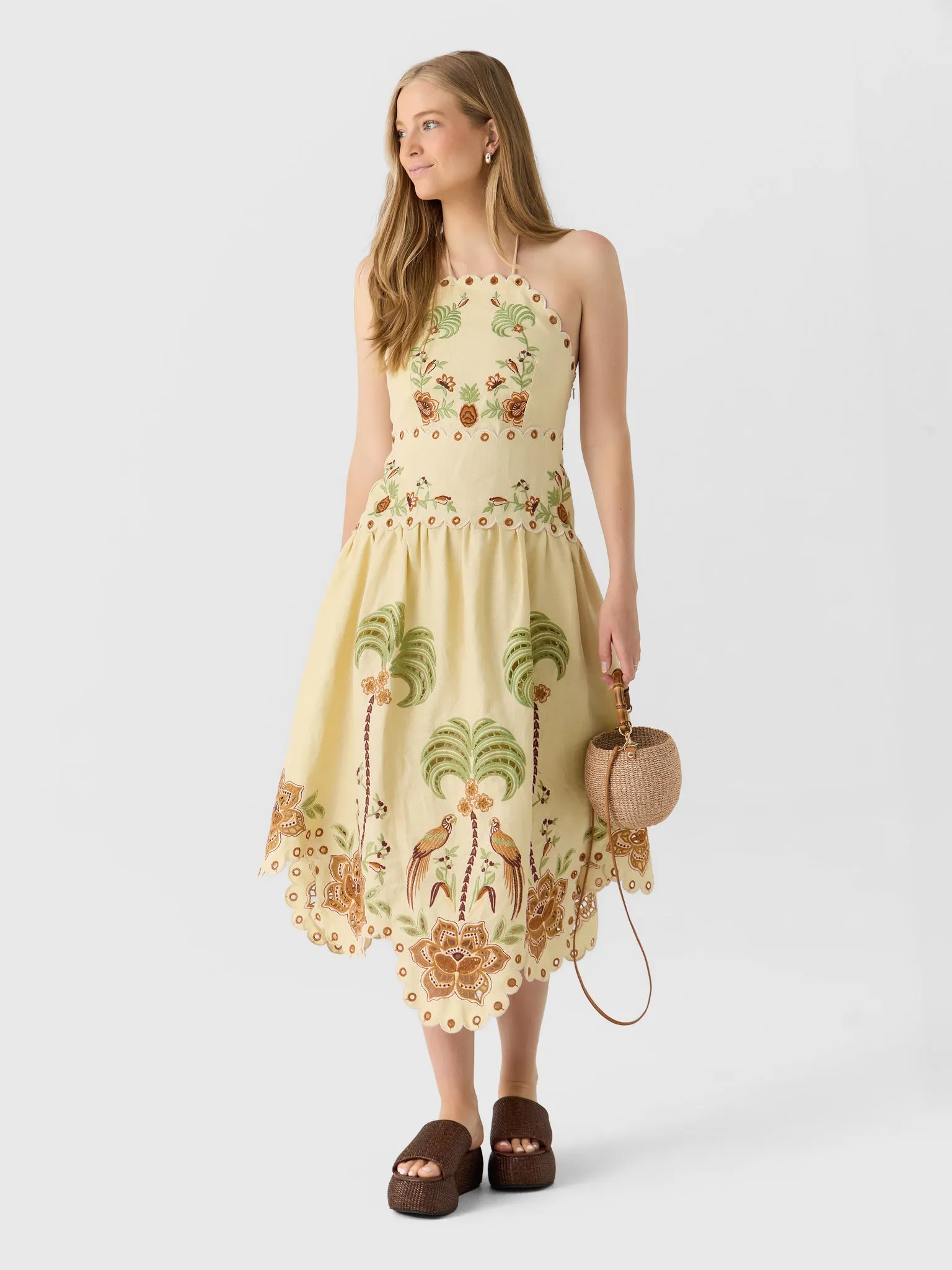 Farm Rio Women's Delicate Forest Richelieu Embroidered Midi Dress sold by Saint Bernard