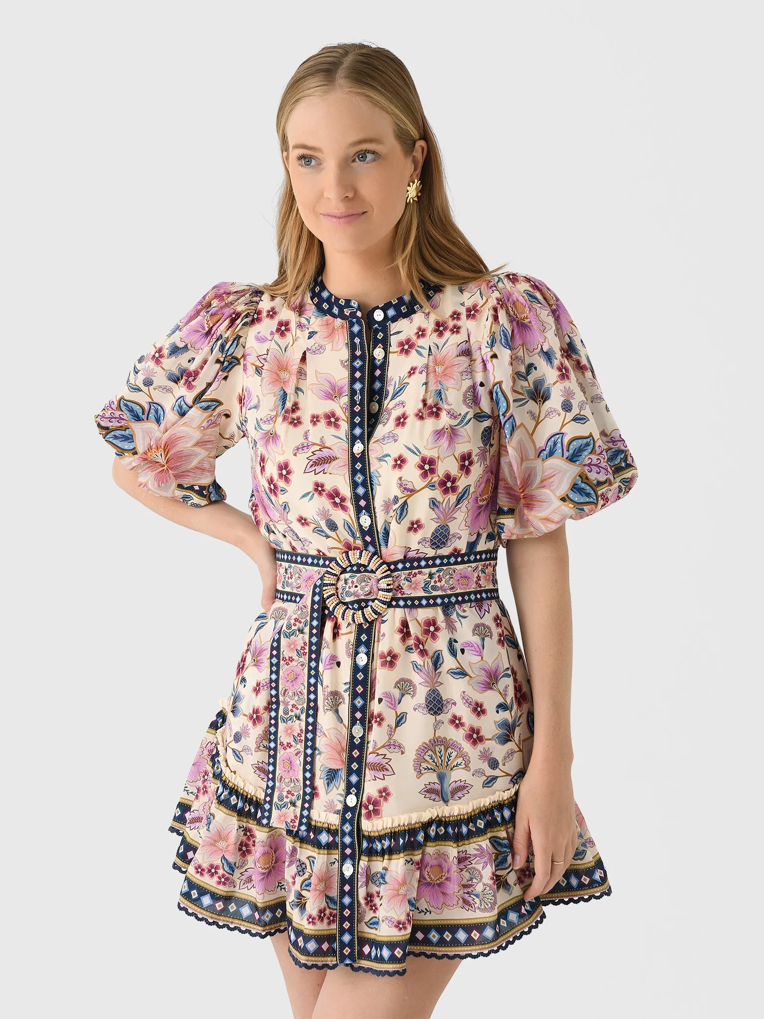 Farm Rio Women's Superbloom Tapestry Puff Sleeve Mini Dress sold by Saint Bernard