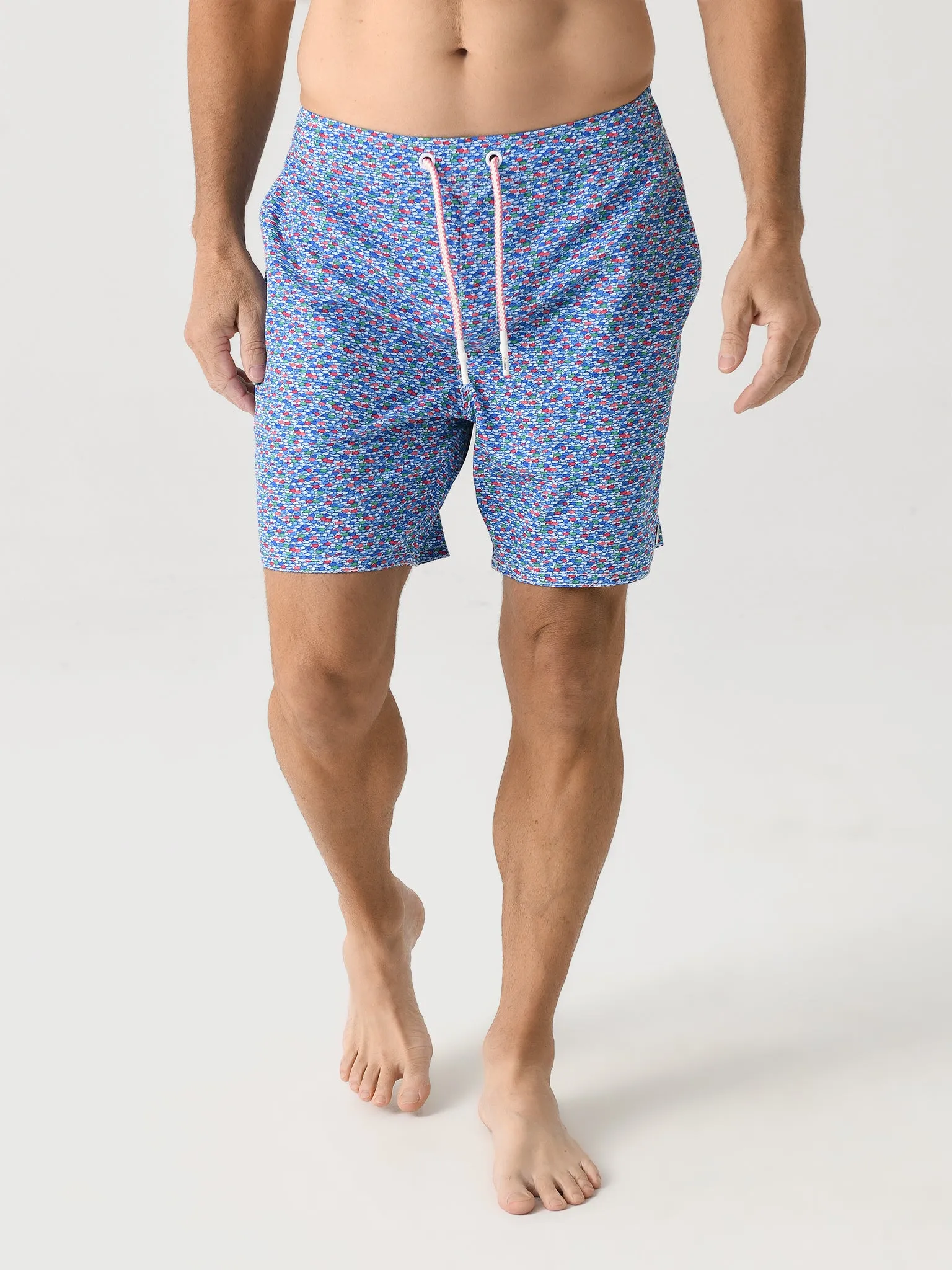 Johnnie-O Men's Red Fin Blue Fin Swim Trunk sold by Saint Bernard