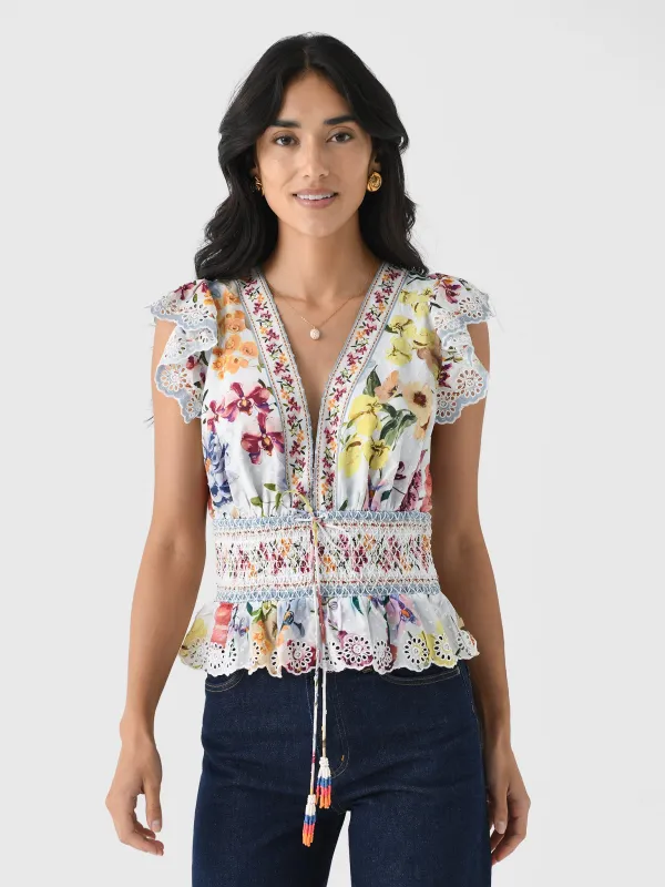 Farm Rio Women's Greek Garden Smocked Blouse made by FARM Rio