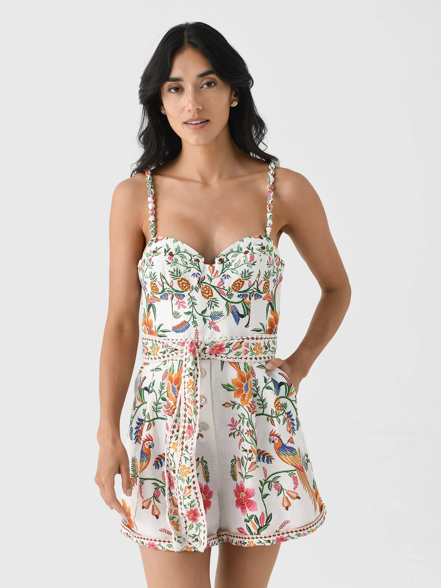 Farm Rio Women's Delicate Forest Romper sold by Saint Bernard