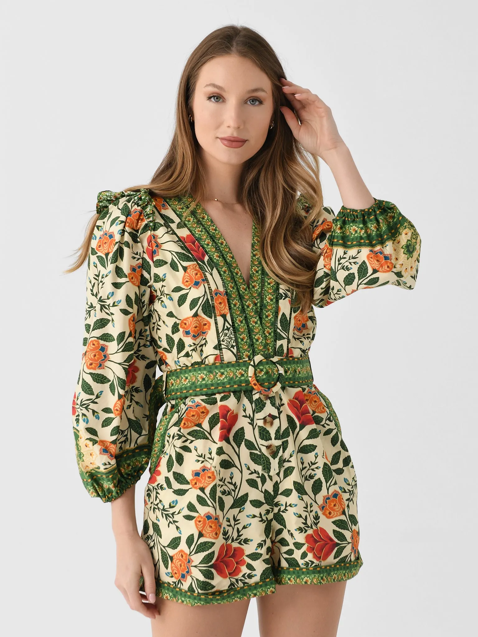 Farm Rio Women's Garden Tapestry Romper sold by Saint Bernard