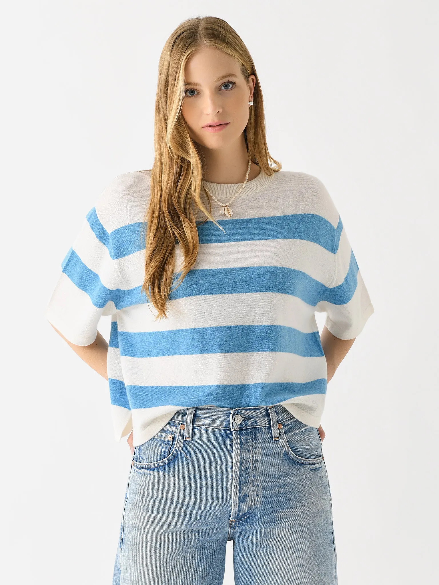 White + Warren Women's Cashmere Striped Easy Tee sold by Saint Bernard