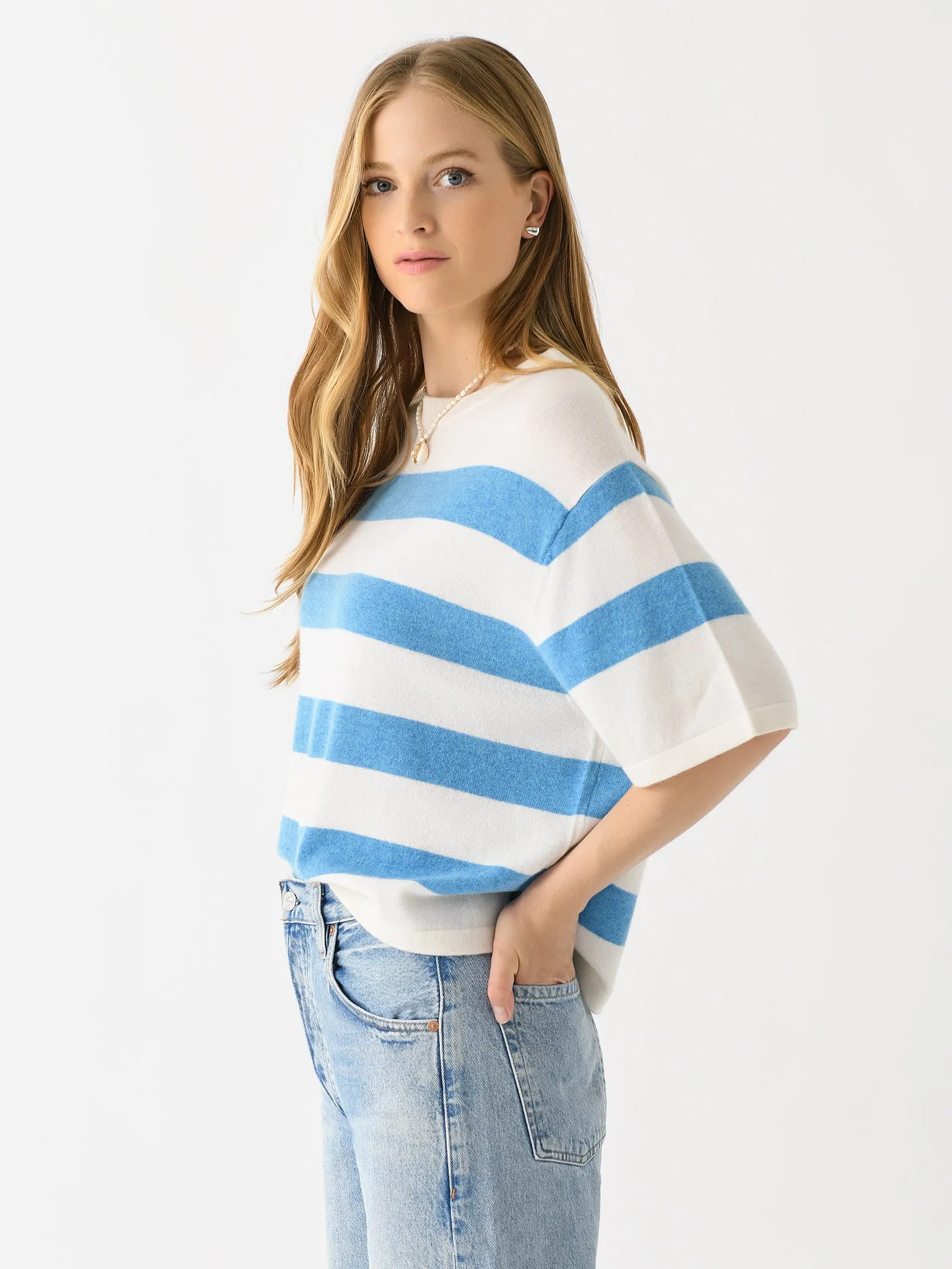 White + Warren Women's Cashmere Striped Easy Tee sold by Saint Bernard product image thumbnail 3