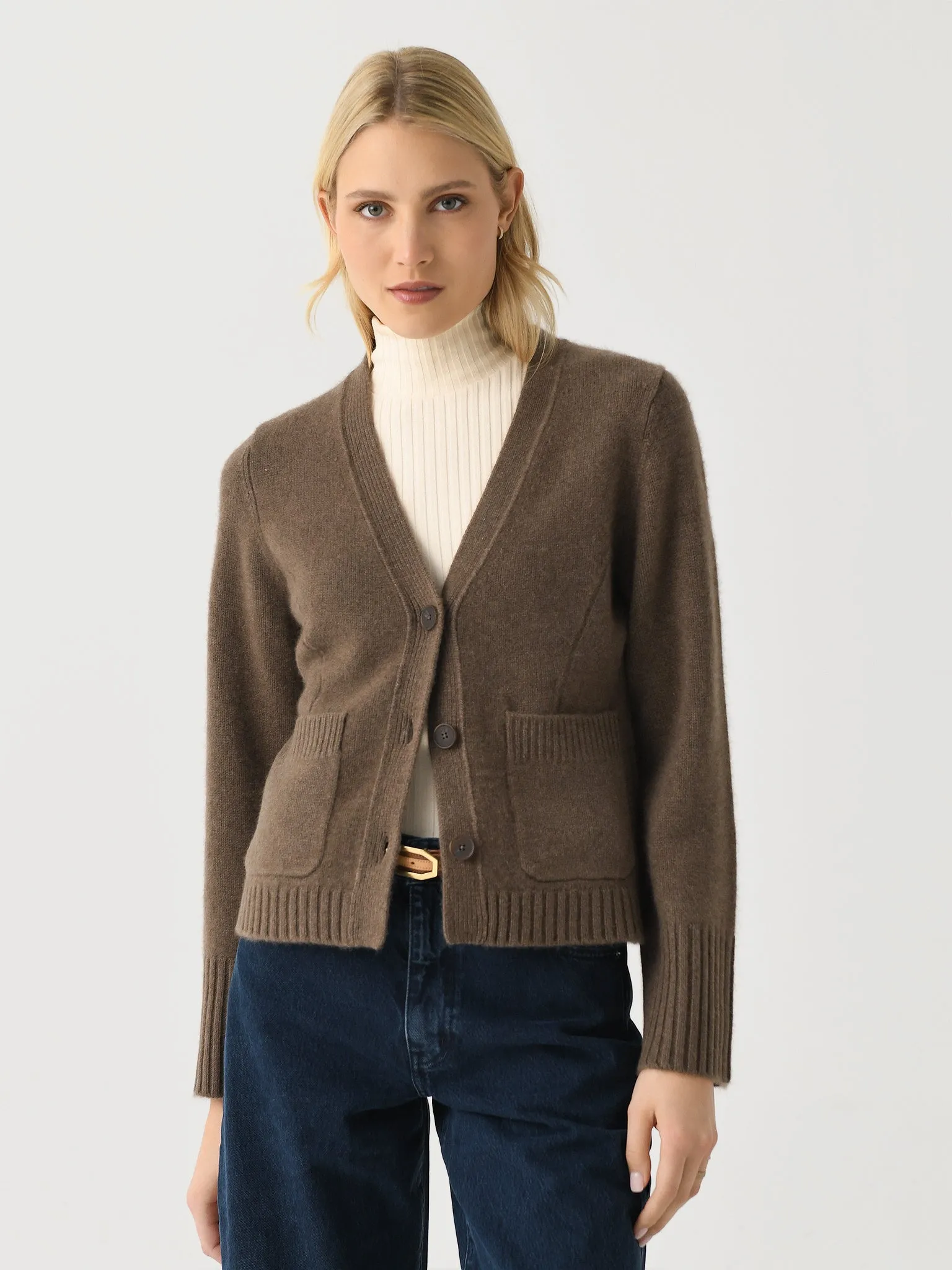 White + Warren Women's Cashmere Luxe Waisted Cardigan sold by Saint Bernard