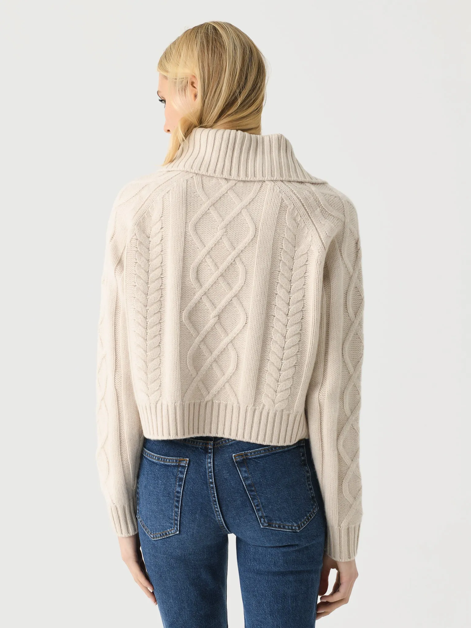 White + Warren Women's Cashmere Luxe Cable Collar Crewneck sold by Saint Bernard product image thumbnail 4